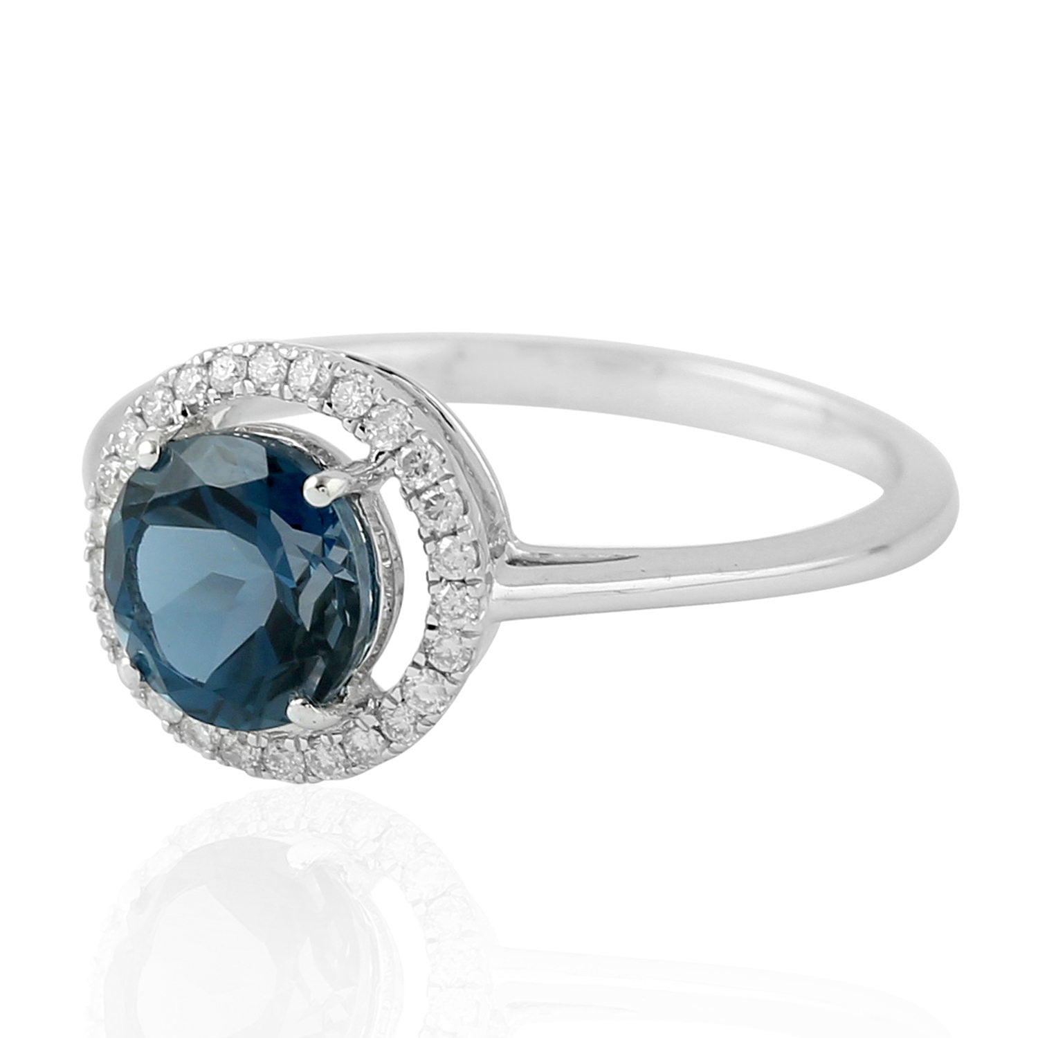 London Blue Topaz Solitaire Ring in 18K White Gold - Elegant Women's Jewelry for Engagement, Anniversary & Special Occasions