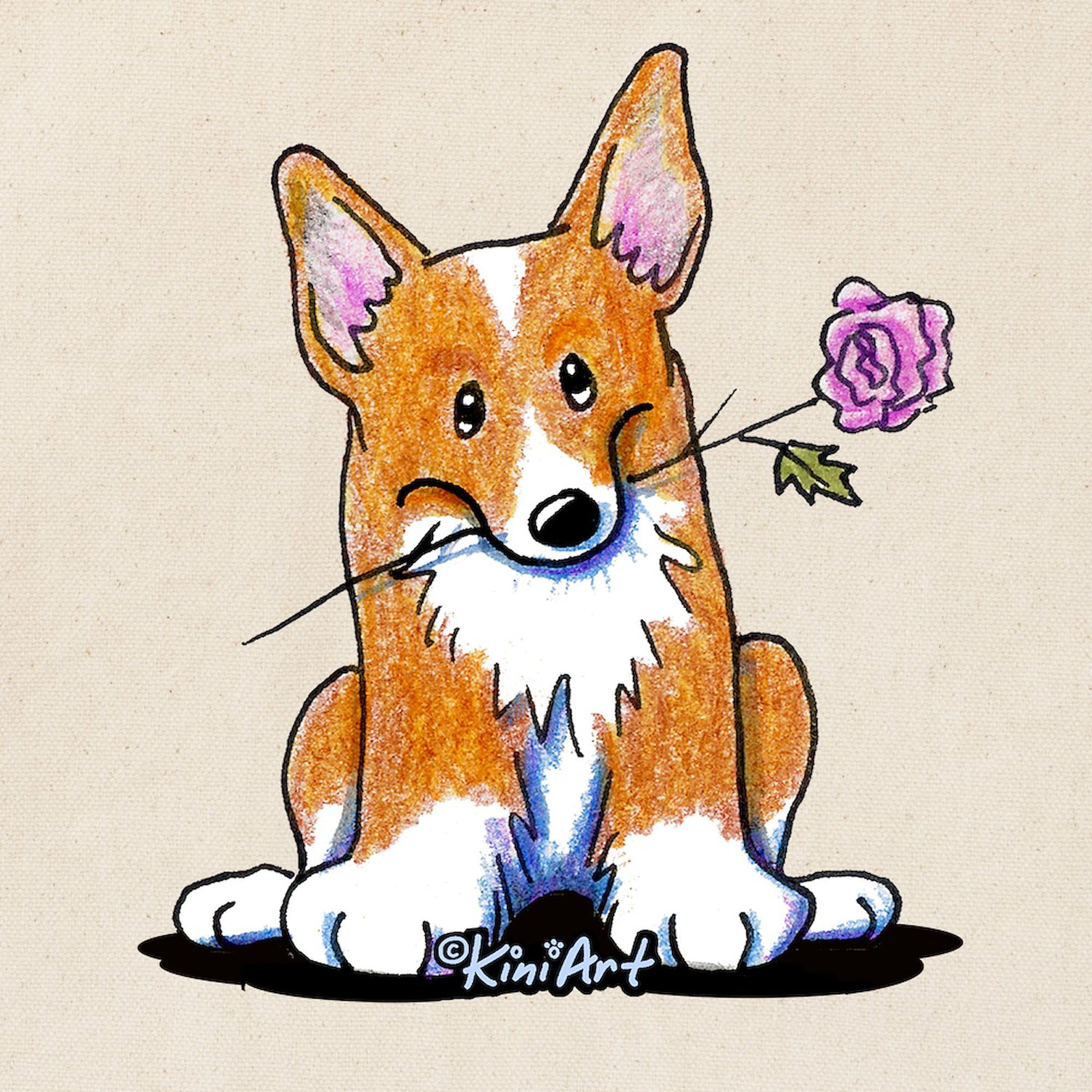 CafePress Corgi with Flower Canvas Tote Bag - Natural Reusable Grocery Shopping Bag for Women, Beach, Farmers Market & Everyday Use