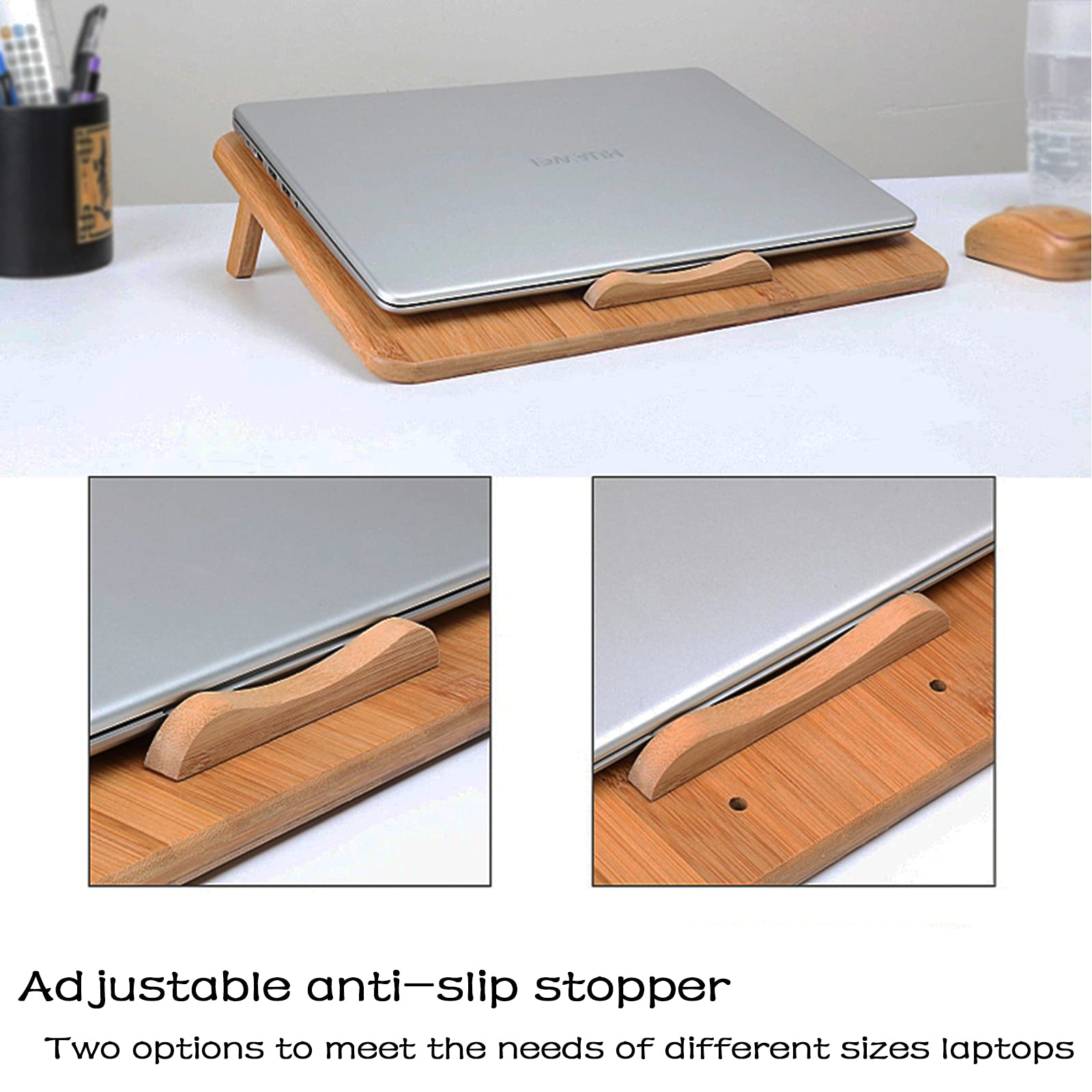 SUMISKY Bamboo Laptop Stand Cooling Pad with 2 Quiet Fans & USB Ports - Adjustable Ergonomic Computer Riser for Desk, Home Office, Gaming & Workstation Use