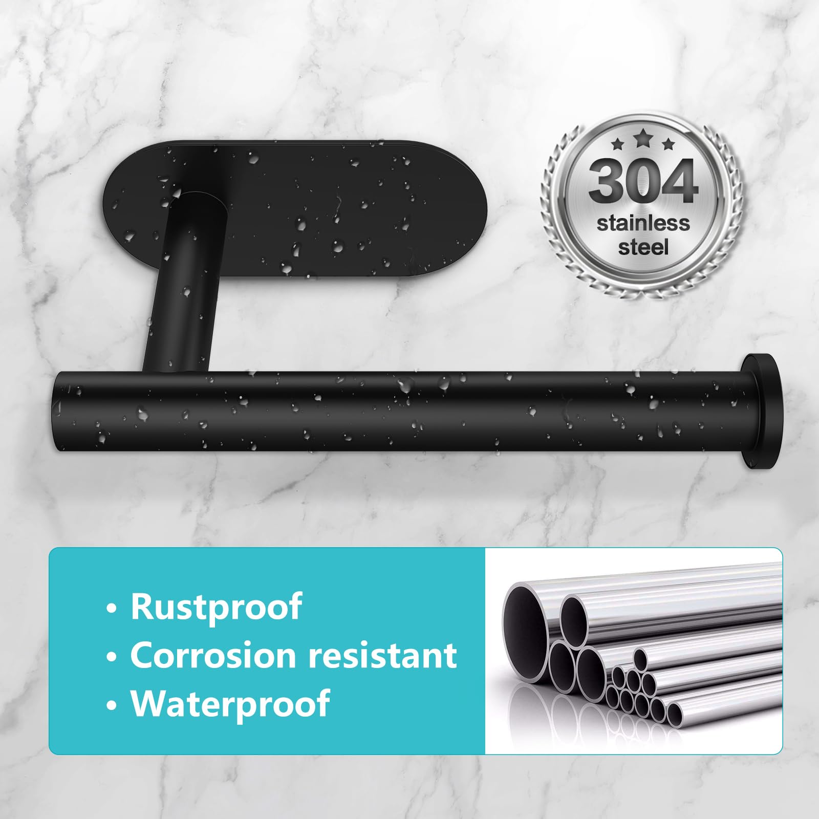 VMVN Black Stainless Steel Wall Mount Toilet Paper Holder - Bathroom Tissue Roll Holder with Strong Adhesive - Perfect for Home, Office & RV Use