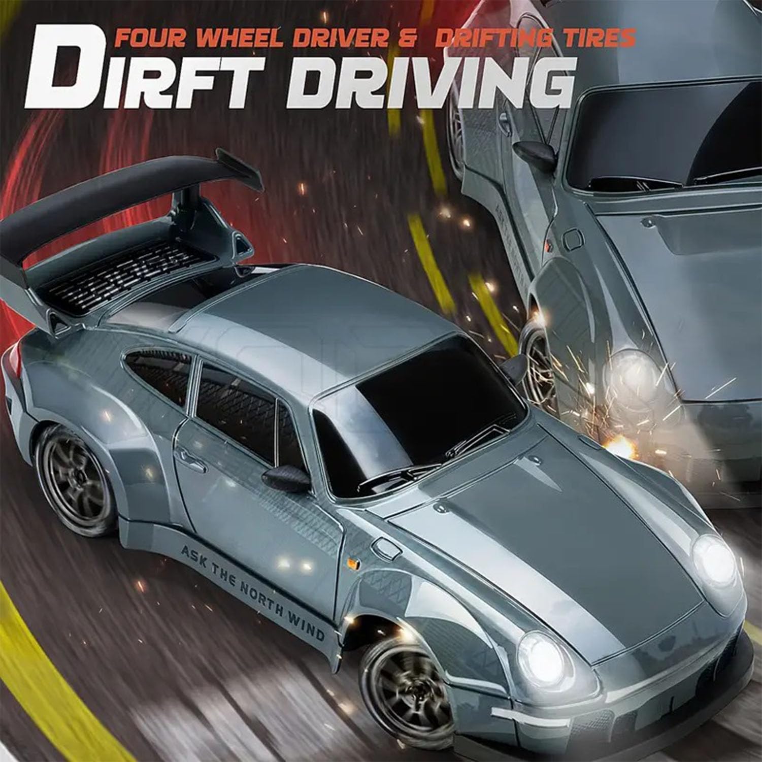 1:20 Scale Retro Drift Master RC Car - 2.4GHz 4WD Remote Control Drifting Vehicle with Roadblocks & Tires (Silver) | Mini RC Drift Car for Adults & Kids | Perfect for Indoor Racing, Backyard Drifting & RC Car Competitions
