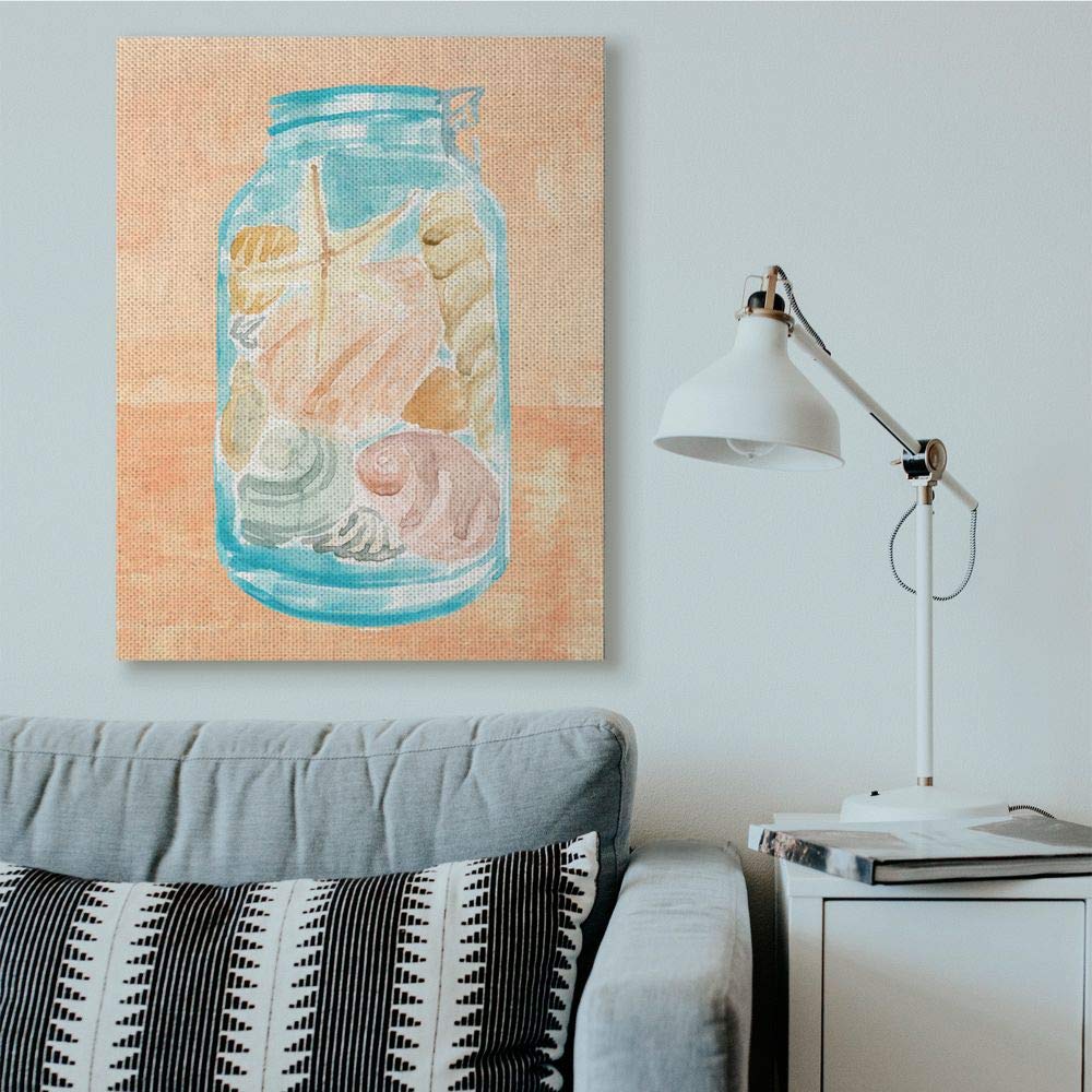 Stupell Industries Beach Shells in Jar Blue Orange Painting Wall Art - 36x1.5x48 Canvas Print by Annie Warren - Coastal Home Decor for Living Room, Bedroom & Beach House