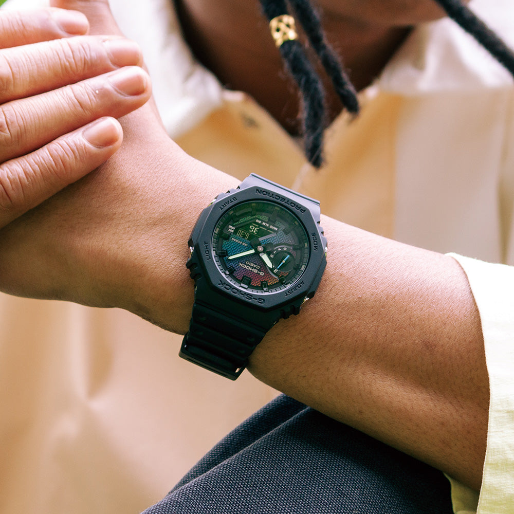 G Shock GA2100RW 1A Rainbow Brick Wall Watch - Durable Digital Sports Watch for Men & Women - Perfect for Outdoor Activities, Running, and Casual Wear