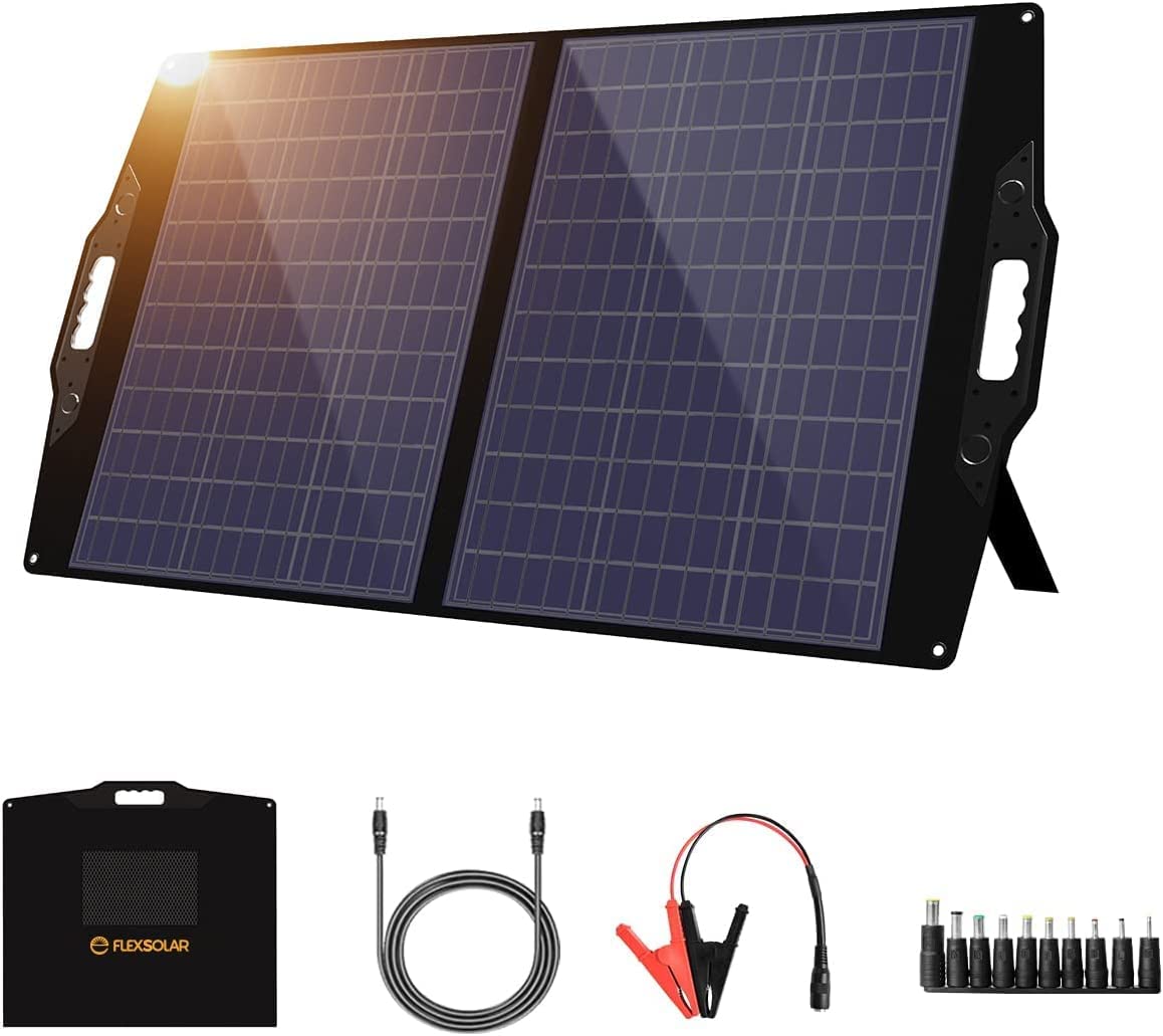 100W Foldable Solar Panel Charger Kit with 20-28V DC Output for Jackery/Rockpals Power Stations - Portable Solar Generator with USB-A, USB-C & QC 3.0 for Outdoor Emergencies, Camping, Van Life & Off-Grid Power