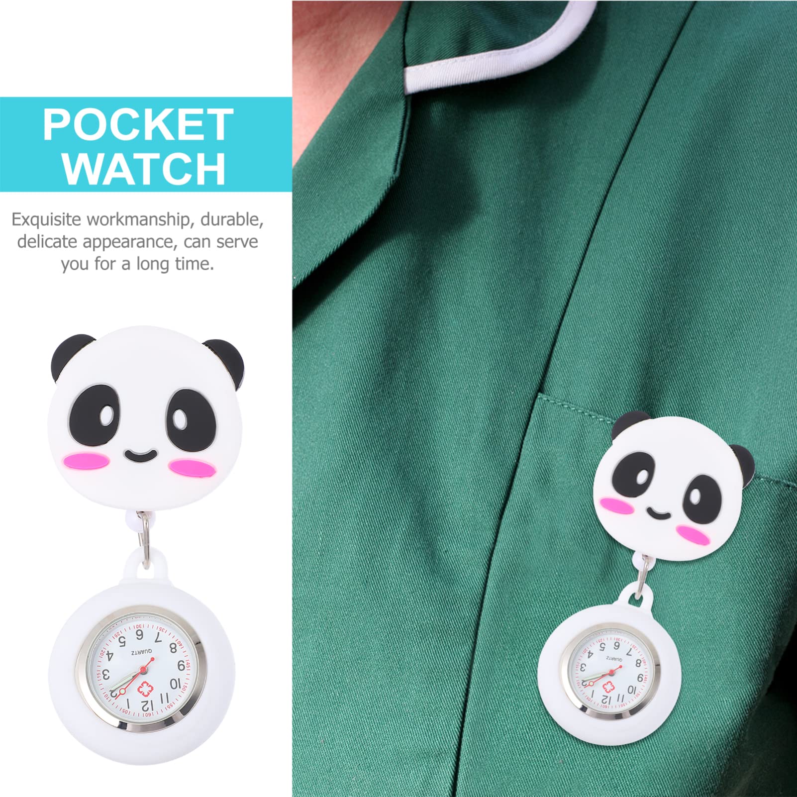 Retractable Nurse Watch with Luminous Hands - Clip On Panda Fob Watch for Medical Professionals, Doctors & Students | Analog Quartz Lapel Watch for Hospital Shifts & Clinical Work