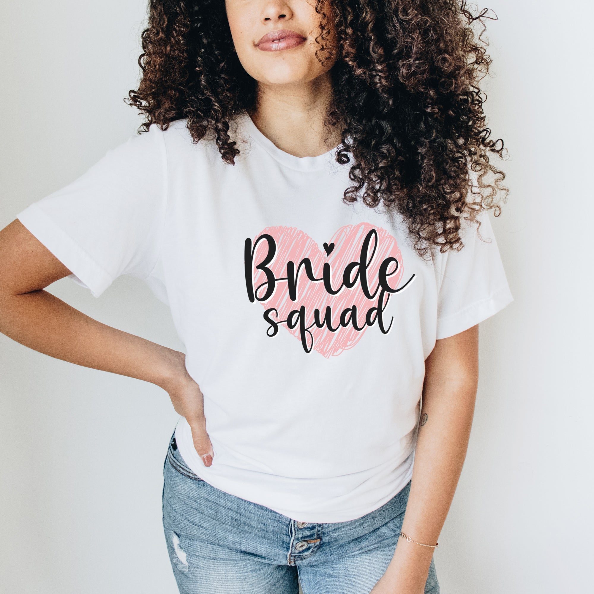 Bride Squad Heart Matching T-Shirts - Wedding Party Crew Outfits for Bachelorette, Bridal Shower & Girls' Getaway
