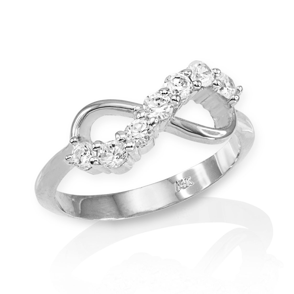 14k White Gold High Polish CZ Infinity Ring for Women - Elegant Stackable Wedding Band, Anniversary Gift, Promise Ring for Her