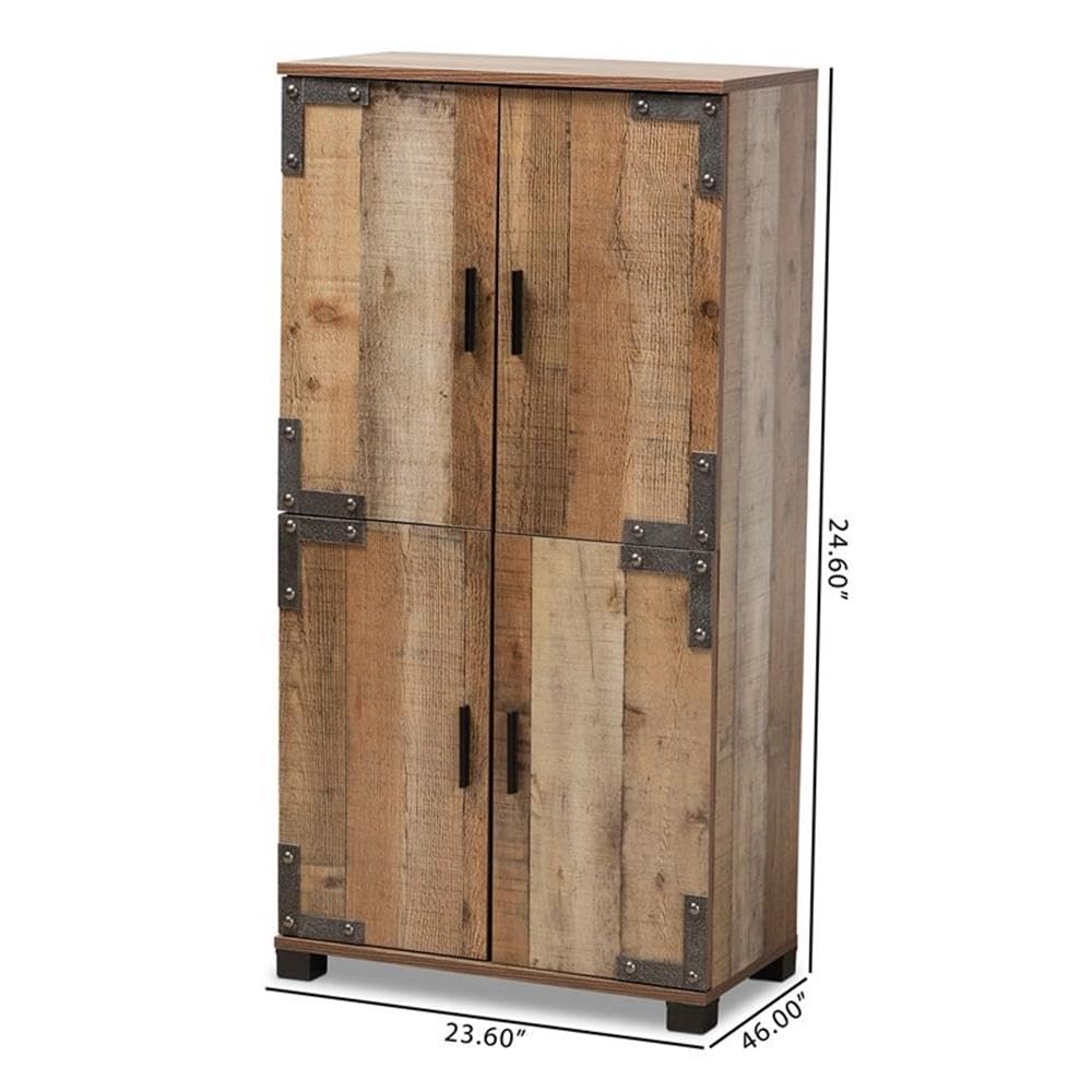 BOWERY HILL Rustic Brown 4-Door Wooden Shoe Storage Cabinet - Organize Entryway, Closet & Bedroom Shoes | Space Saving Shoe Rack for Home & Office