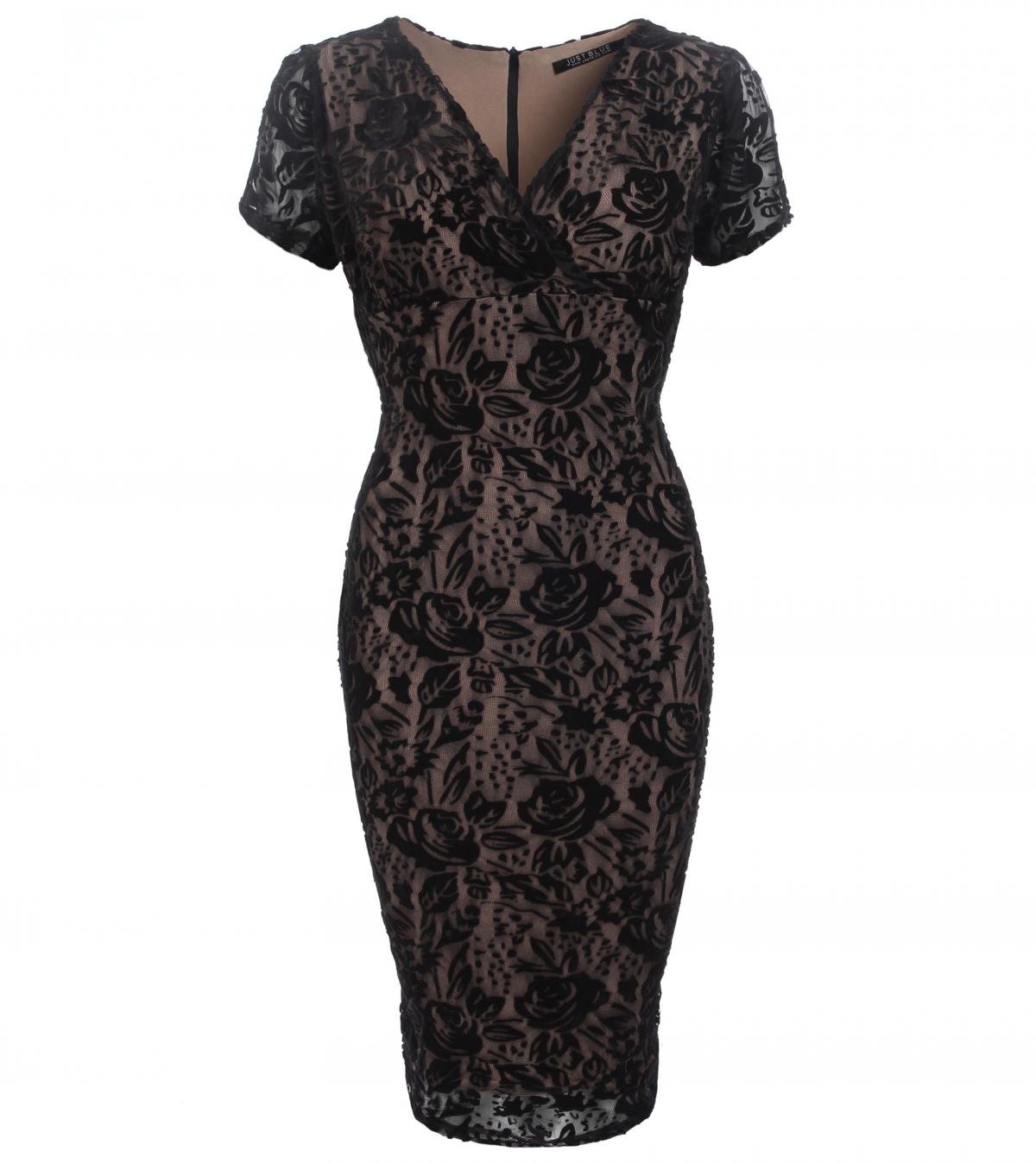 Women's Burnout Velvet Velour Knee-Length Pencil Dress - Elegant Slim Fit Party & Cocktail Dress for Evening Events, Date Night, and Office Wear