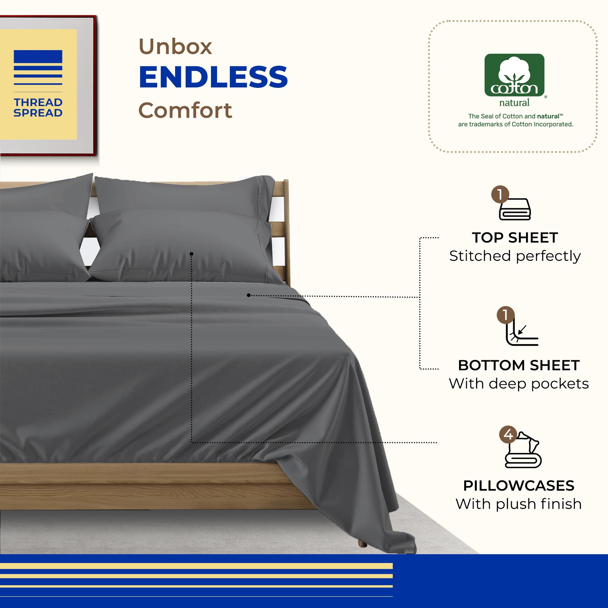 Luxury 100% Egyptian Cotton Queen Size Bed Sheets Set - 6 PC 1000 Thread Count Cooling Sateen Weave with 16