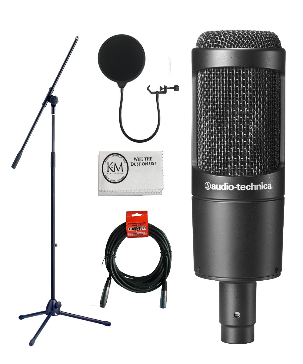 Audio-Technica AT2035 Cardioid Condenser Microphone Bundle with Boom Stand, Pop Filter & XLR Cable - Professional Studio Recording, Podcasting & Voice Over Setup