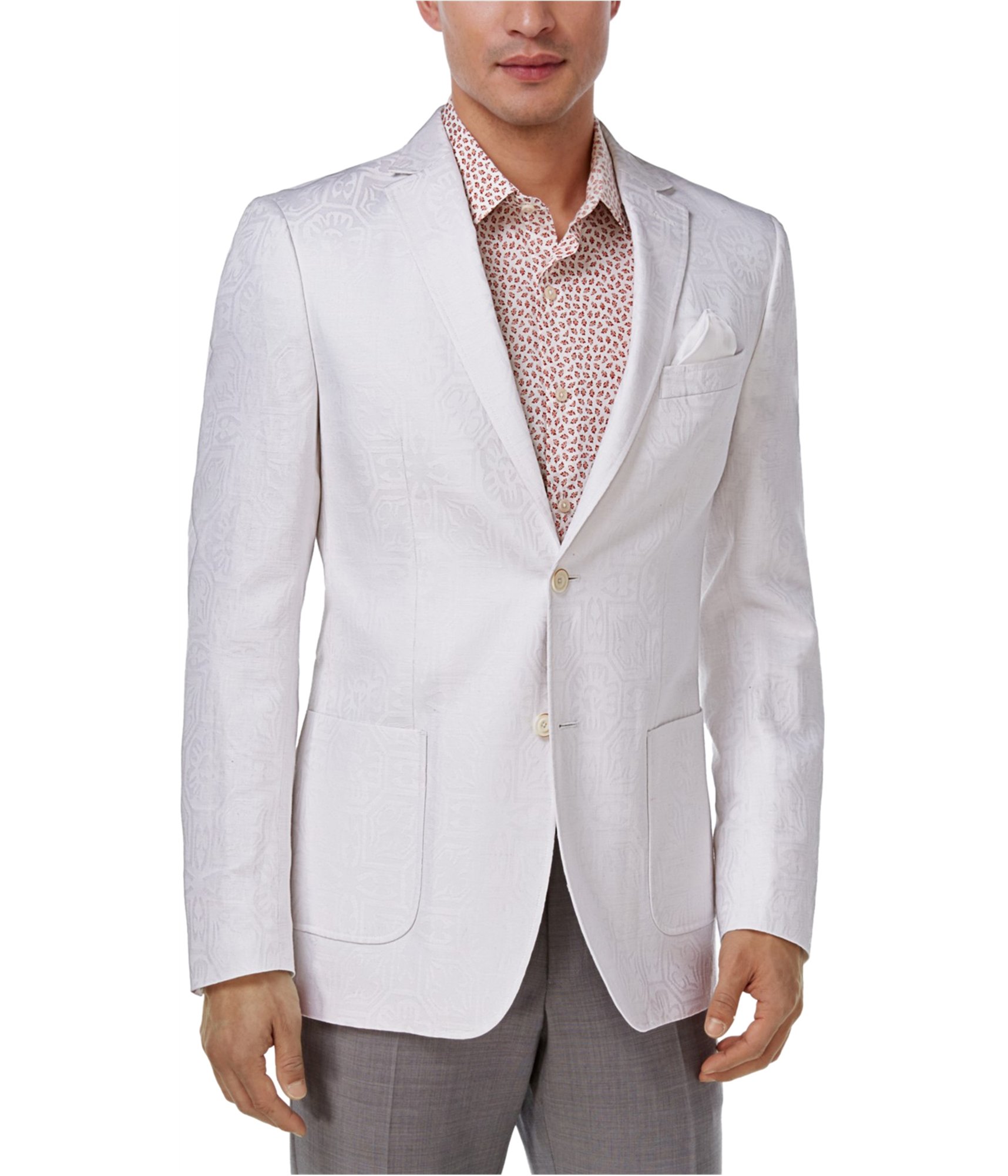Tallia Men's White Tonal Two-Button Blazer Jacket - Big & Tall Size 36 Regular | Formal Business Suit Jacket for Office, Wedding & Special Occasions