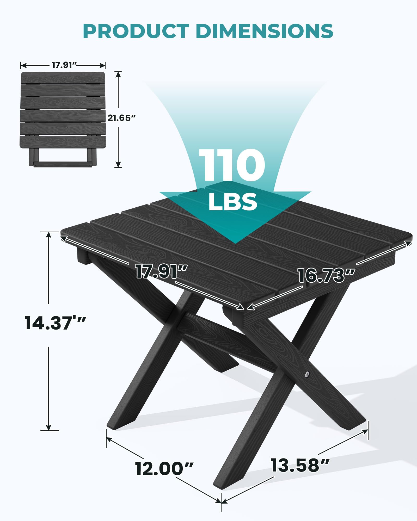SERWALL Folding HDPE Outdoor Side Table - Portable for Camping & Patio