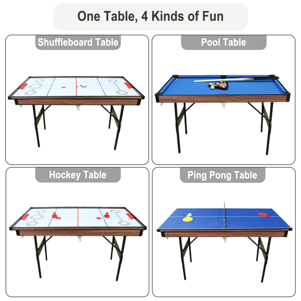 Vocheer Multi Combo Game Table - 4-in-1 Hockey, Billiards, Table Tennis & Board Game Table for Adults & Teens - Perfect for Game Rooms, Basements & Family Entertainment