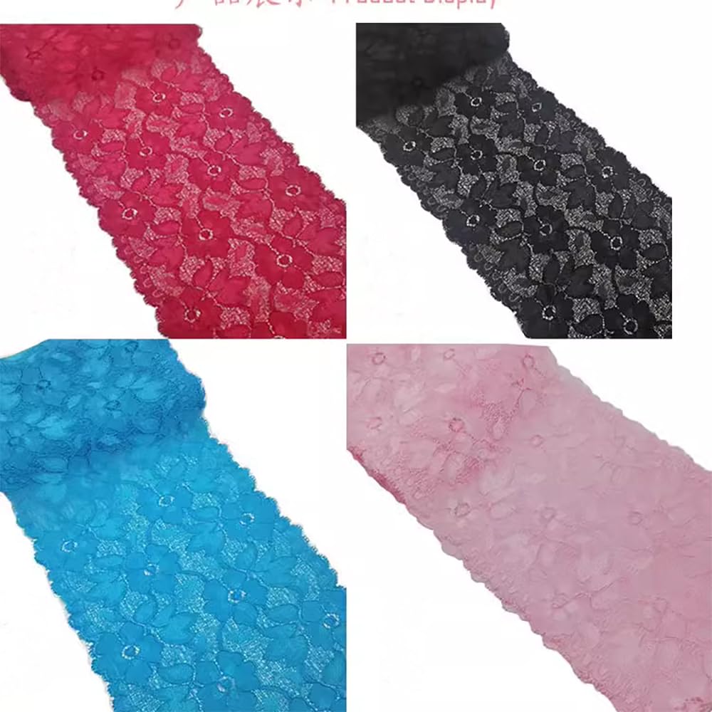 6.2 Inch Stretch Lace Trim - Floral Embroidered Elastic Fabric for Sewing, Clothing & DIY Crafts - 5 Yards Sky Blue - Perfect for Dresses, Wedding Gowns & Home Decor Projects