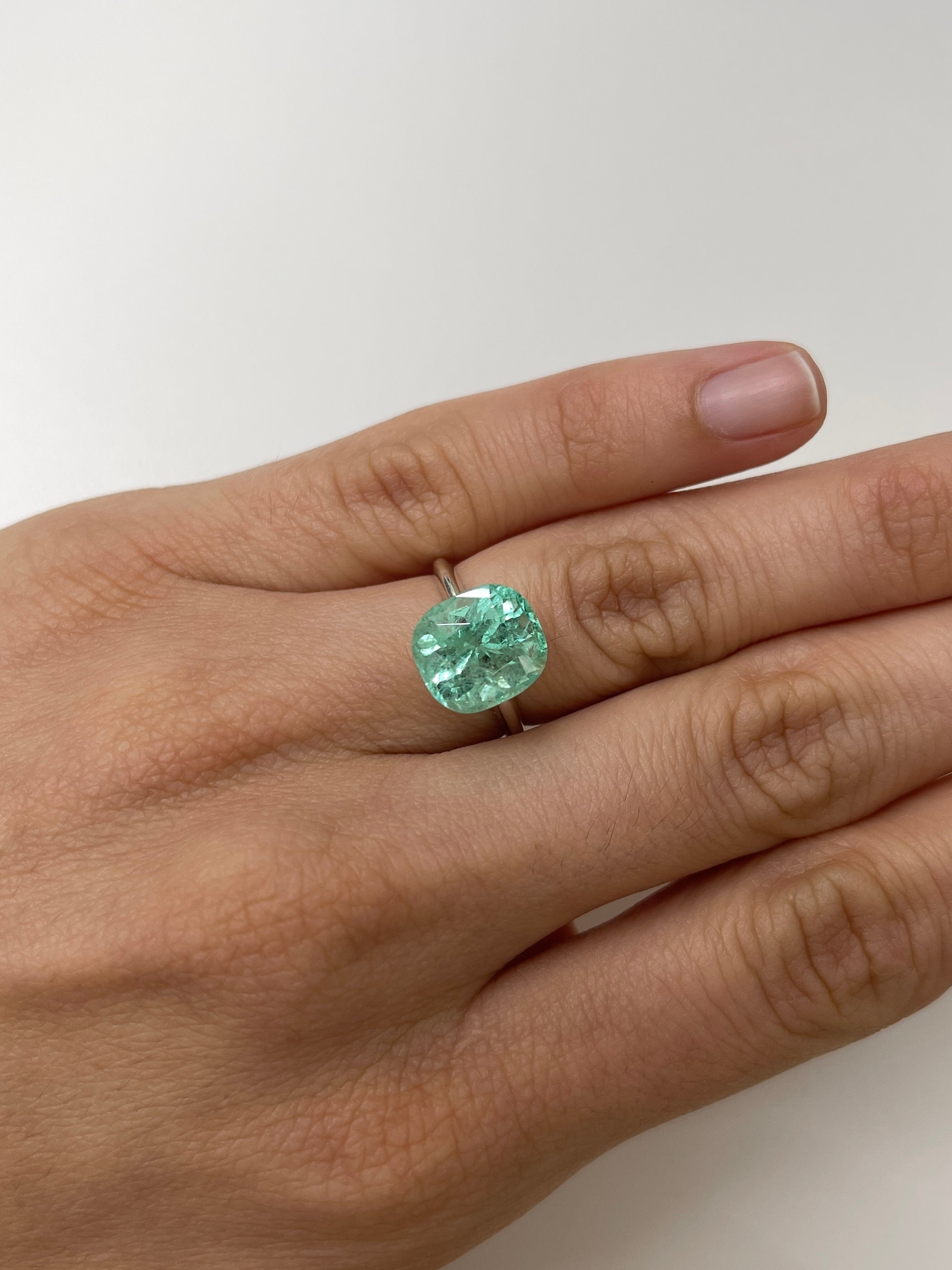 5.38 Carat 11.5x10mm Seafoam Green Natural Loose Colombian Emerald Cushion Cut Gemstone for Jewelry Making, Engagement Rings & Collector's Items