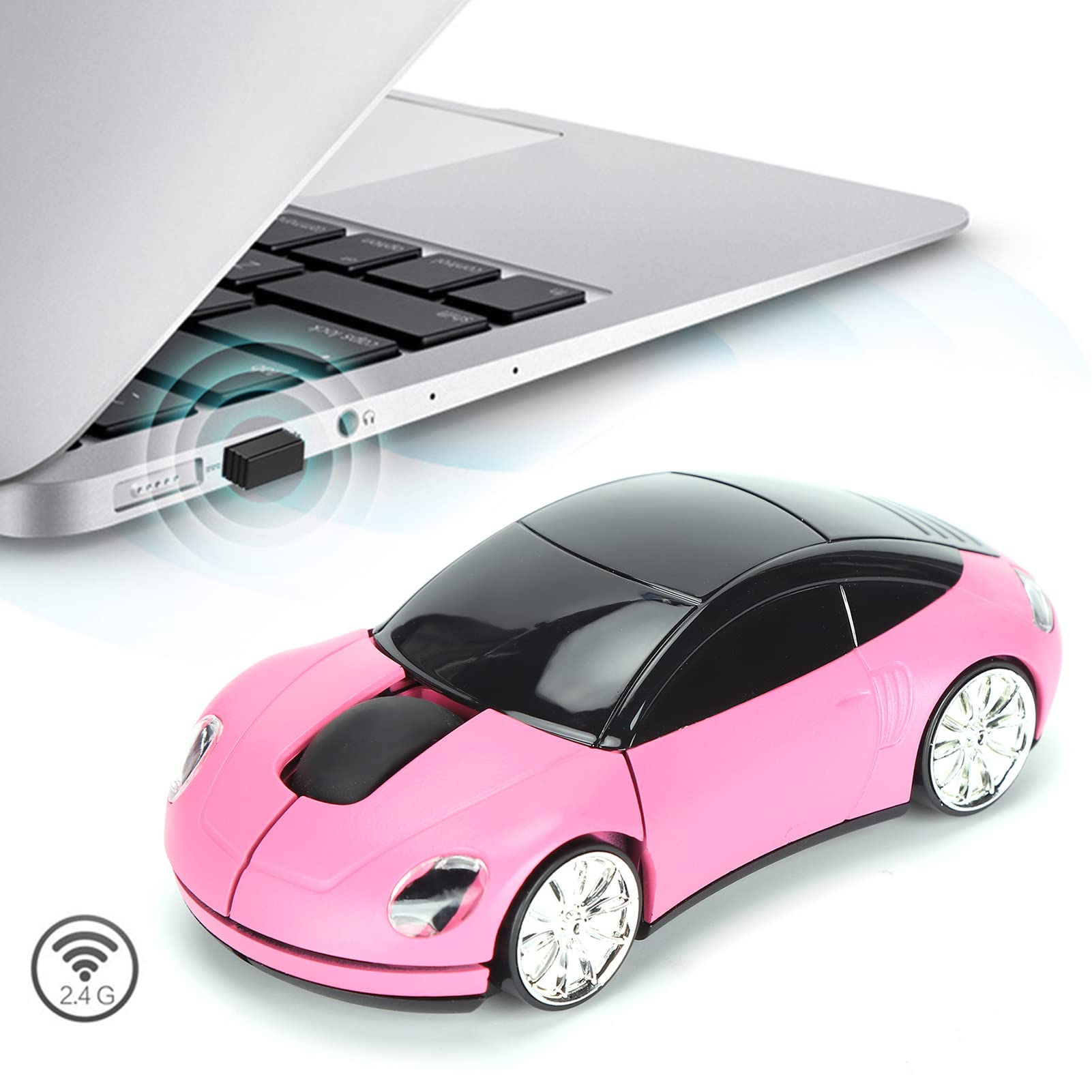 ASHATA 2.4GHz Wireless Gaming Mouse - 3D Sport Car Shape with USB Receiver for PC, Computer & Laptop (Pink) | Ergonomic Design for Gaming, Office & Home Use