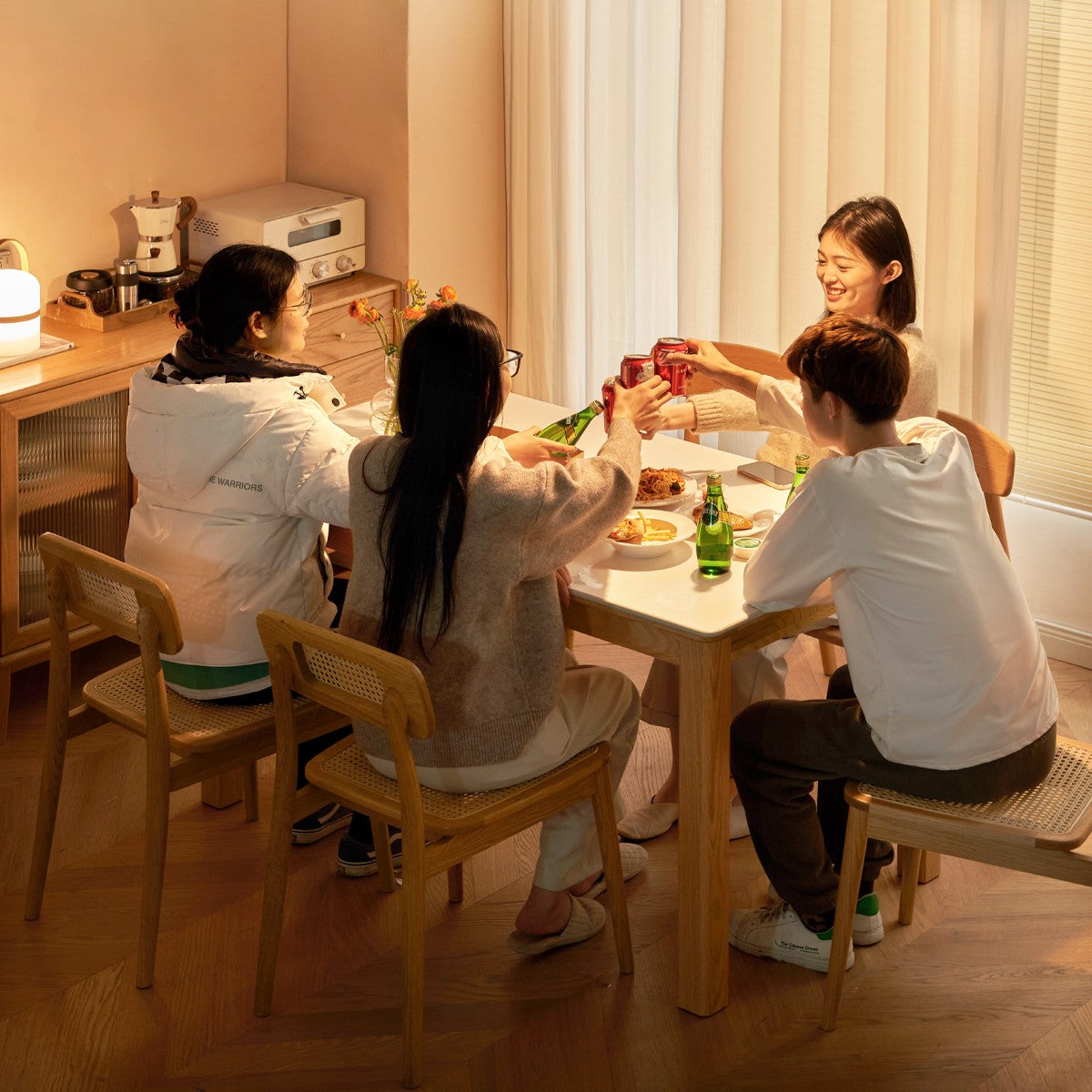 Solid Oak & Beech Wood Modern Slate Dining Table - Farmhouse Style Kitchen & Dining Room Furniture for Family Gatherings