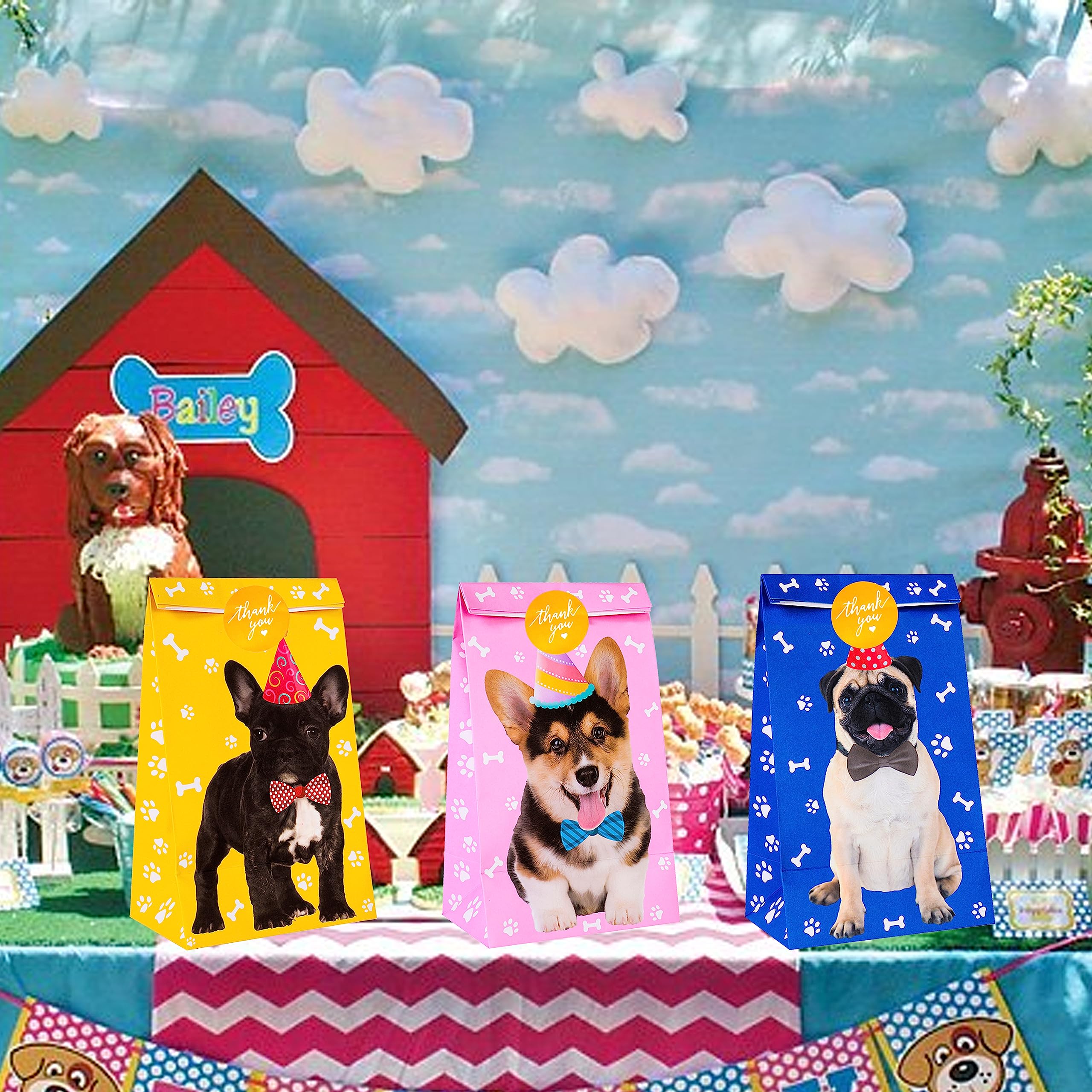 12pcs Double-Sided Dog Design Pet Gift Bags with Stickers - Puppy Theme Birthday Party Decorations, Goody Treat Bags for Kids, Baby Shower & Dog Lovers - Perfect for Pet Birthday Parties, Baby Showers & Holiday Gift Giving