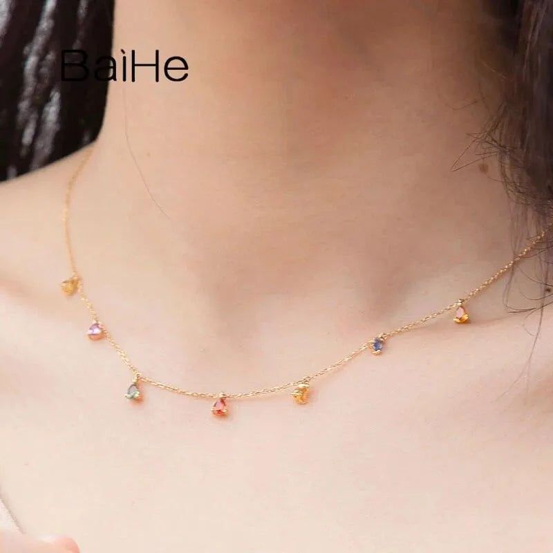 18K Yellow Gold 1.2ct Sapphire Water Droplet Necklace for Women | Elegant Clavicle Chain | Trendy Fine Jewelry | Perfect for Daily Wear, Date Nights & Special Occasions