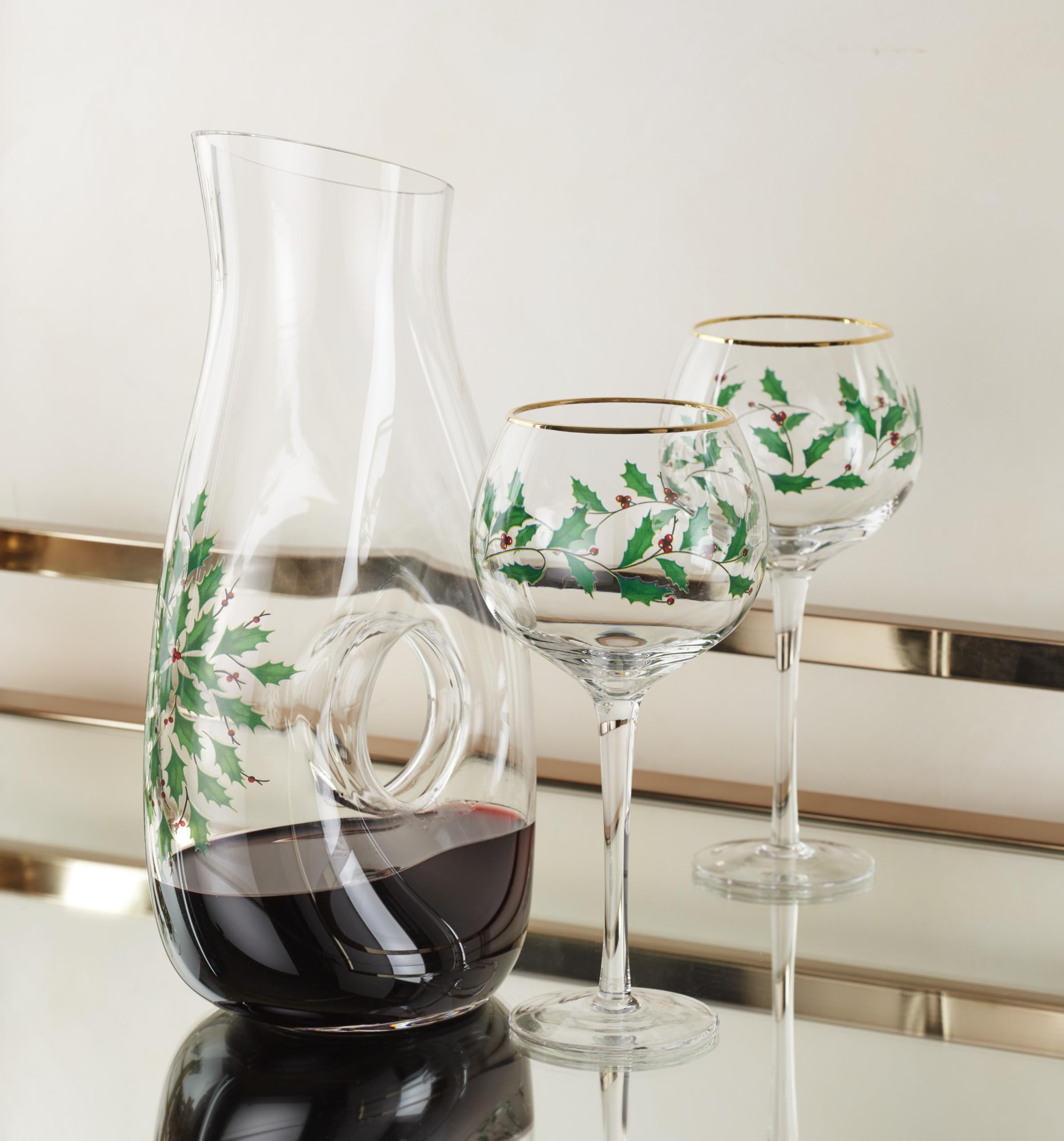 Lenox 895032 Holiday 3-Piece Decanter & Wine Glasses Gift Set - Elegant Christmas Dinnerware for Hosting & Entertaining - Perfect for Holiday Parties, Dinner Gatherings & Festive Celebrations