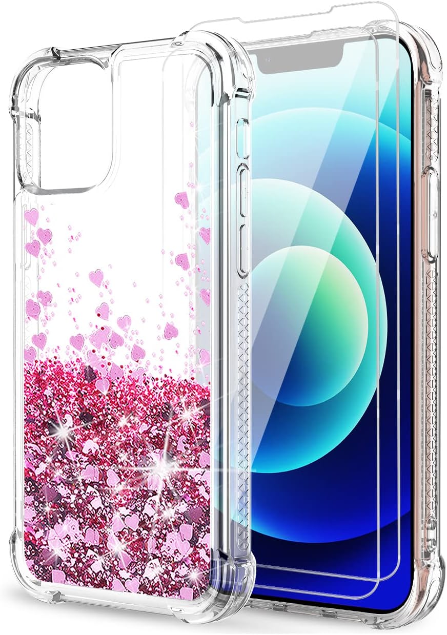 iPhone 14 Case with Tempered Glass Screen Protector - Clear Glitter Bumper Cover in Silver | Shockproof Protection for Everyday Use & Travel