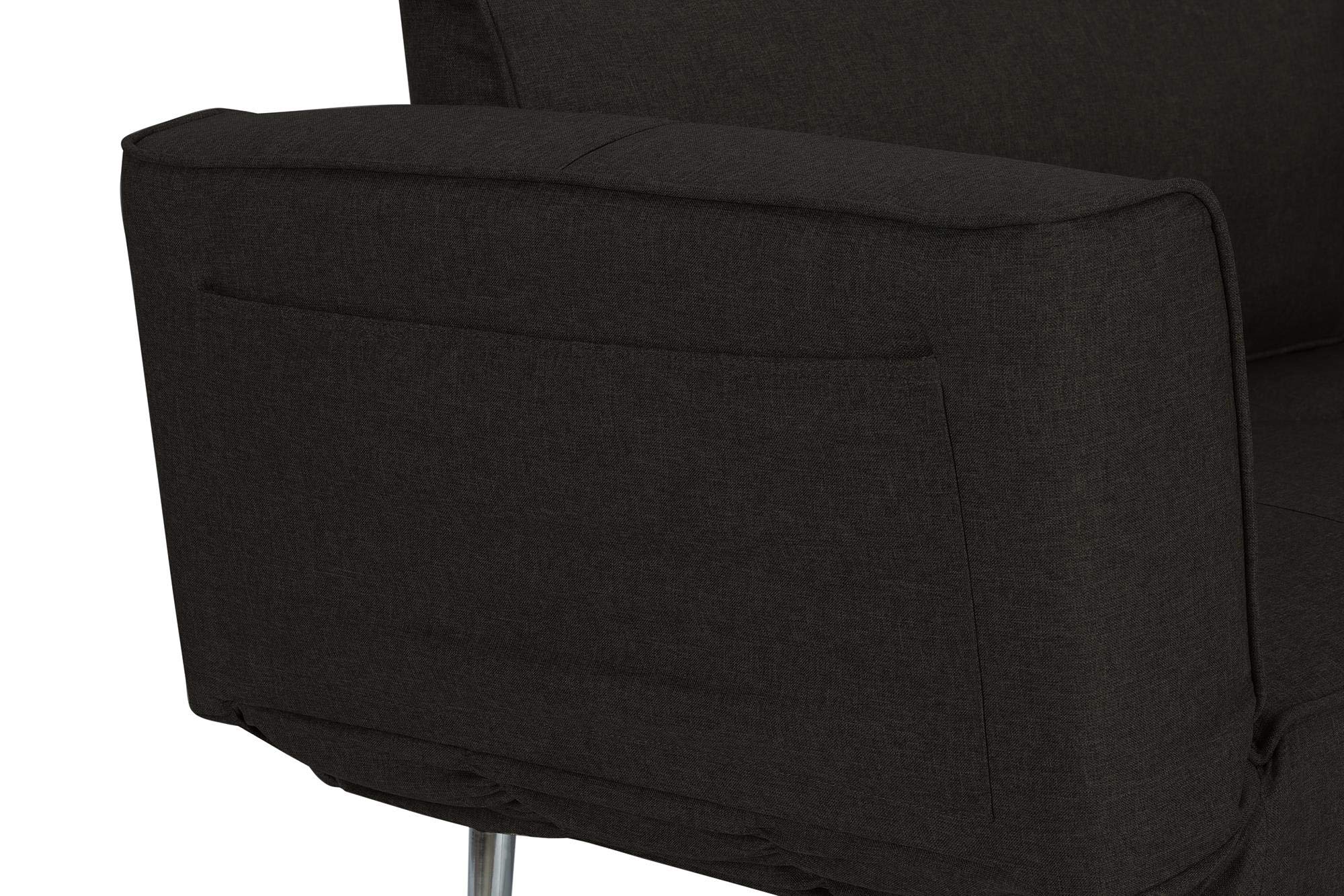 DHP Euro 60 Inch Futon Sofa Bed - Convertible Upholstered Couch Sleeper with Fold-Down Arms & Storage Pocket for Small Spaces, Black | Perfect for Studio Apartments, Guest Rooms & Home Offices