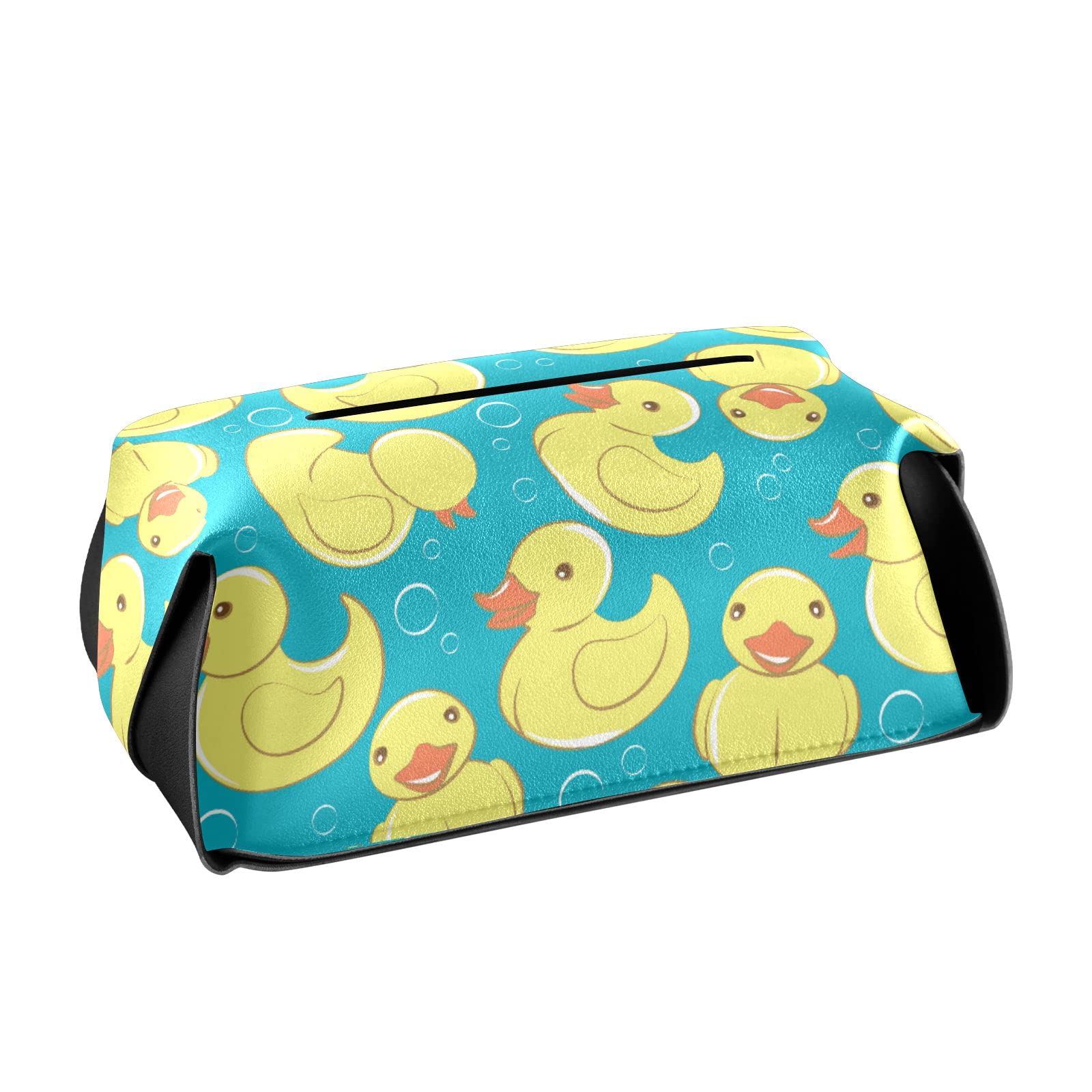 Yellow Rubber Duck Tissue Box Cover - PU Leather Square Napkin Holder with Handle for Office, Car, Bathroom & Home Decor - Cute Duck Design for Kids Room, Baby Shower Gift & Party Decorations