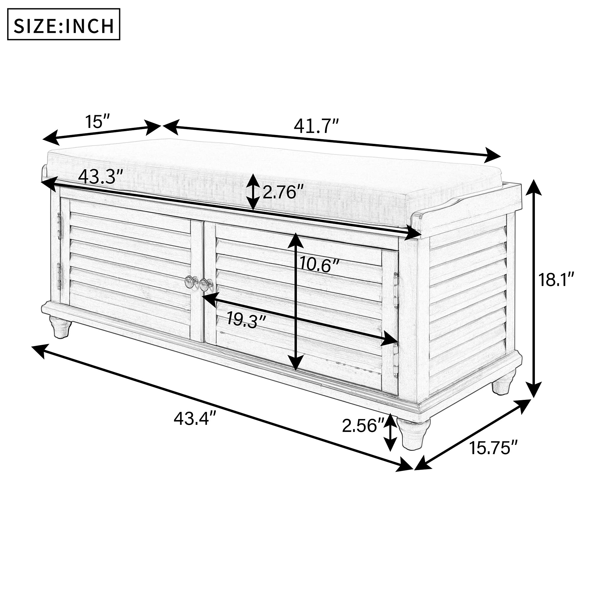HomVent Storage Bench with 2 Doors & Removable Cushion - Entryway Shoe Bench for Hallway, Living Room, Bedroom - Supports 168 lbs - Perfect for Small Spaces, Entry Storage & Shoe Organization