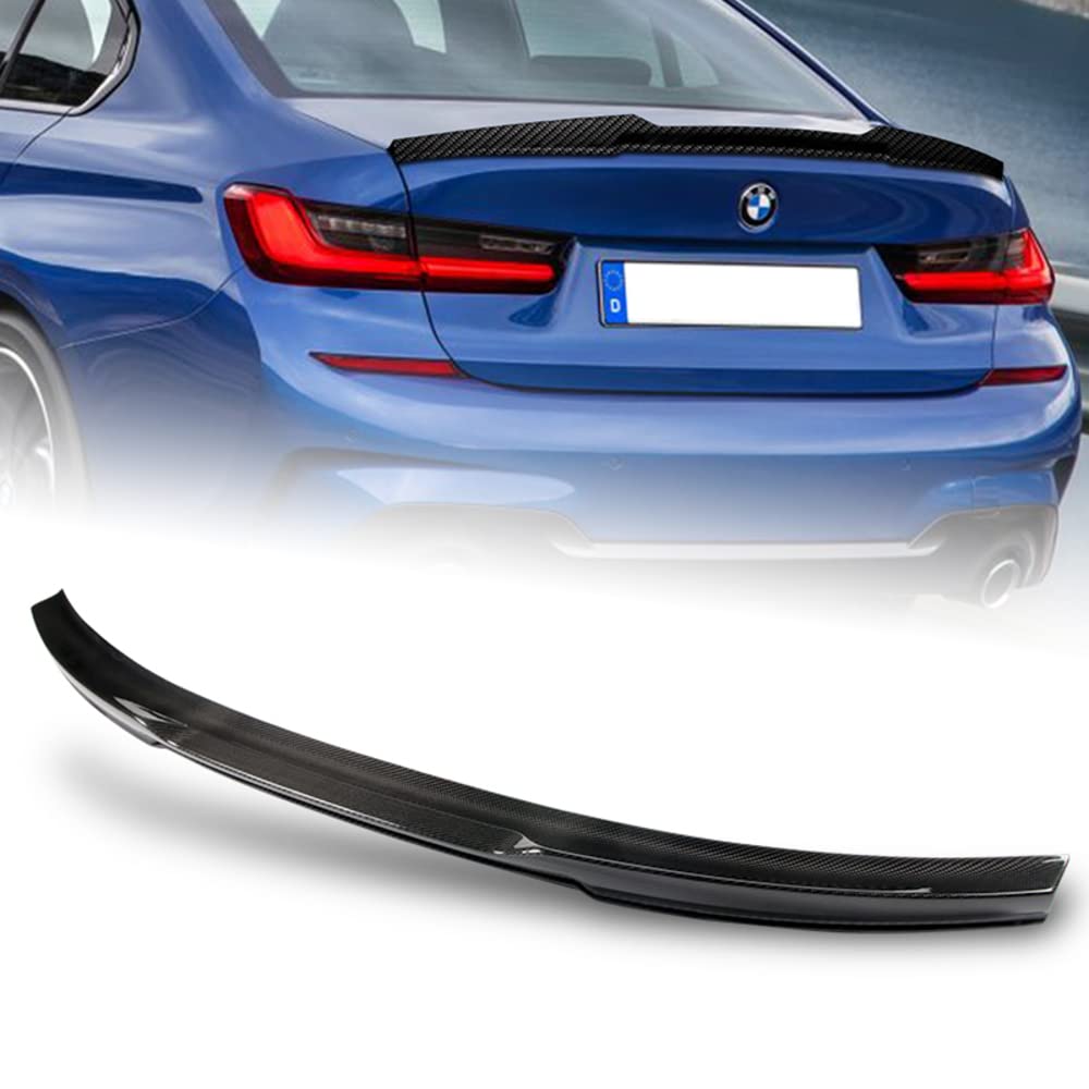 Q1-Tech Real Carbon Fiber Rear Trunk Spoiler Wing for 2019-2025 BMW 3-Series G20/G28 (320i 330i M340i) - M4 Style Lip Spoiler - Enhances Aerodynamics & Sporty Look for Street Racing & Car Shows