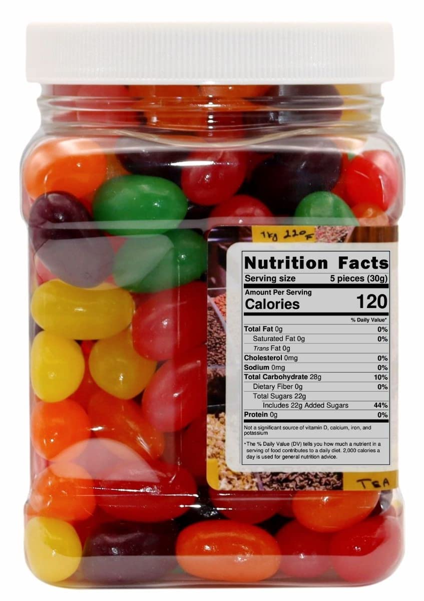 WinCrest Jumbo Jelly Beans - Assorted Fruit Flavored Gummy Candy - 2 Pound Bulk Tub - Perfect for Birthday Parties, Halloween Treats & Office Snacks