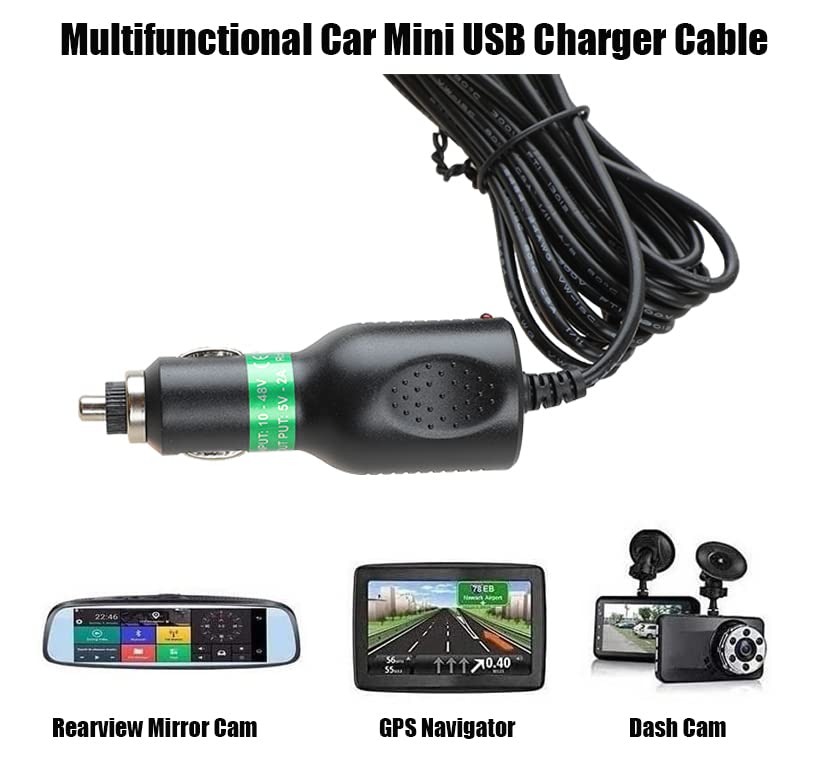 Premium Dash Cam Charger Cable - Mini USB Right Angle Port, 12V/24V Car & Truck Power Adapter (3.5M, Black) - Perfect for GPS Navigation, Security Cameras & Long Road Trips