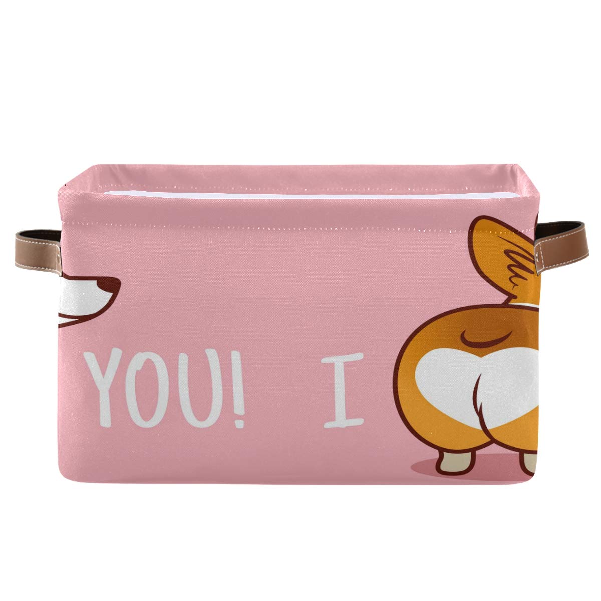 AGONA Large Foldable Storage Bin - Pink Cute Smiling Corgi Dog Fabric Basket with Leather Handles | Collapsible Decorative Storage Organizer for Closet, Bedroom, Nursery & Home Organization (1 Pack)