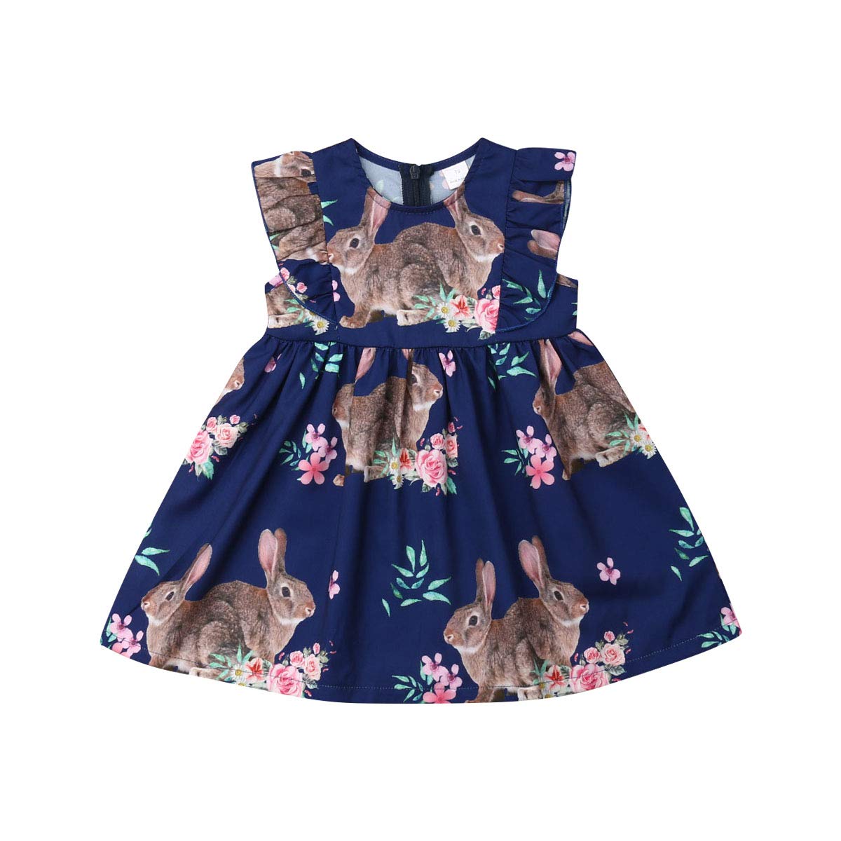 Easter Bunny Print Toddler Baby Girl Dress - Short Sleeve Princess Party Outfit for Birthday, Easter Celebration & Spring Photoshoot