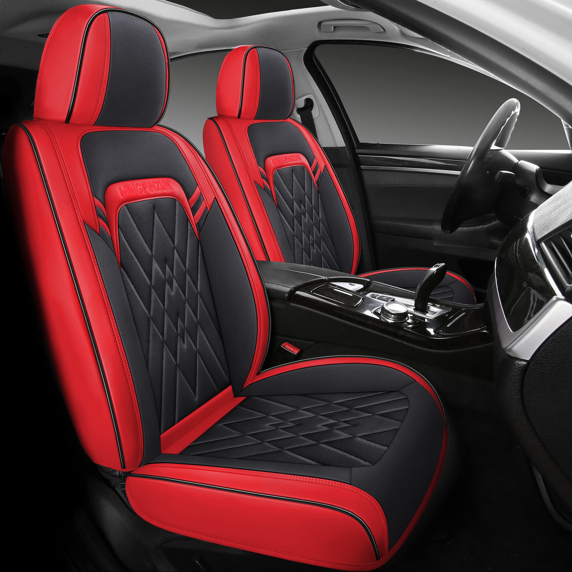 Premium Quiln02 Leather Car Seat Covers - 5-Piece Full Set Universal Fit for Most Cars, SUVs & Pickup Trucks | Airbag Compatible | Black-Red Design | Perfect for Daily Commute, Road Trips & Vehicle Protection