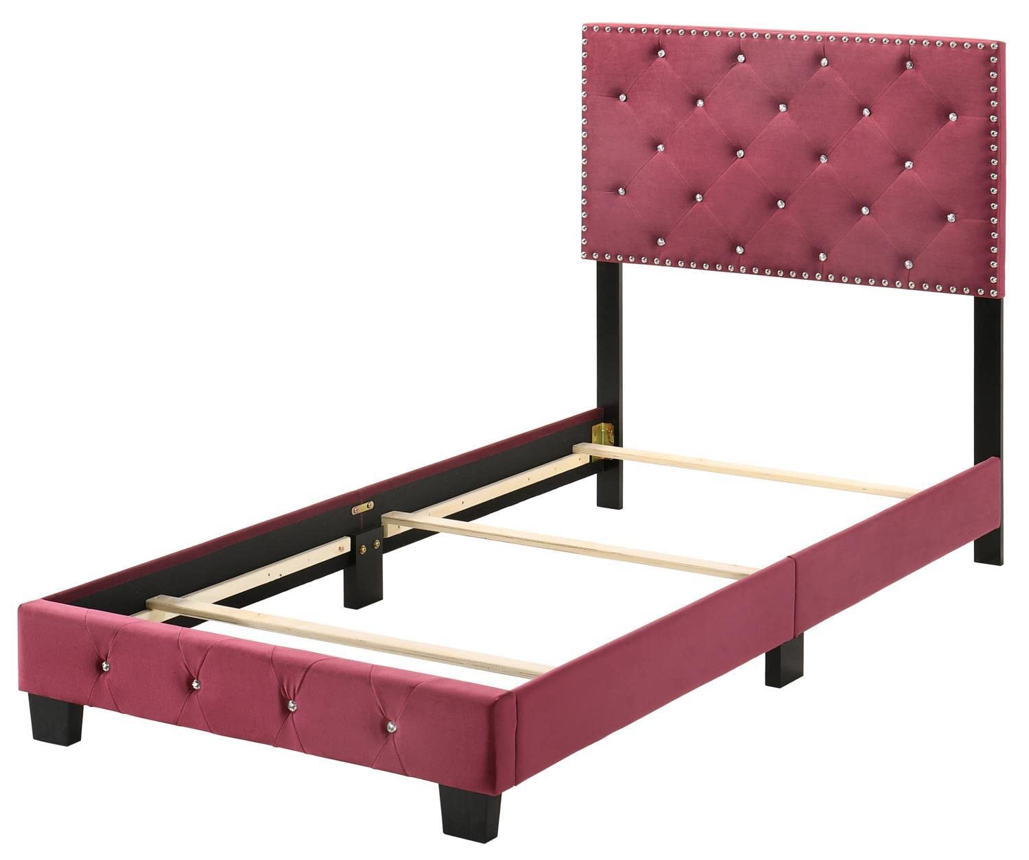 Modern Cherry Wood Twin Panel Bed Frame - Stylish Indoor Bedroom Furniture for Small Spaces, Dorms & Guest Rooms