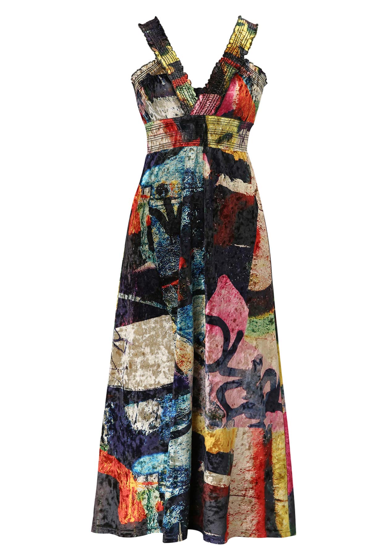 Women's Floral V-Neck Empire Waist A-Line Maxi Dress with Tie Strap - Perfect for Summer Weddings, Beach Vacations & Casual Outings