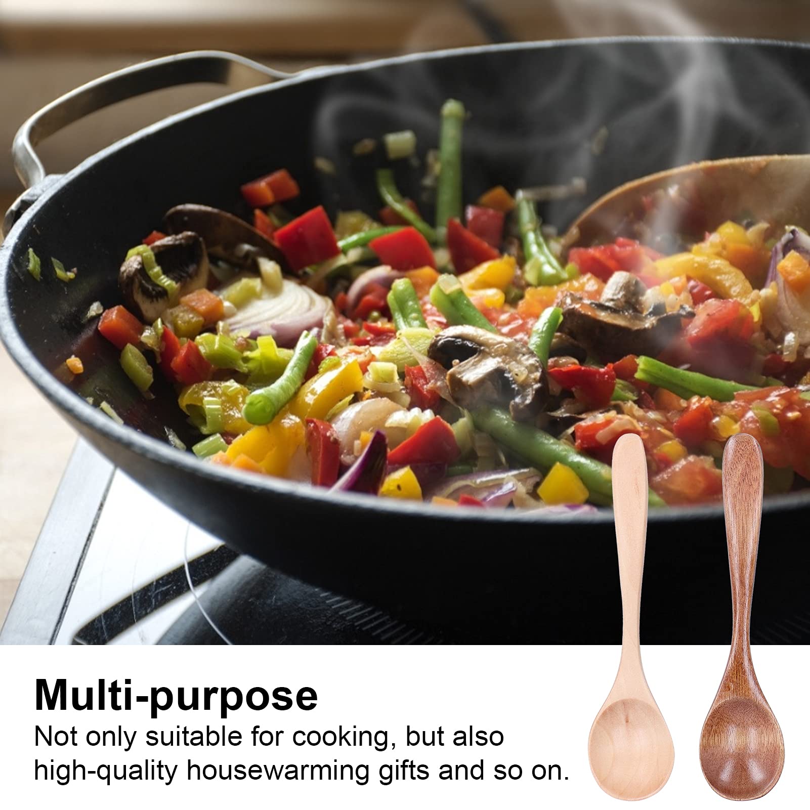 2Pcs Handmade Natural Wooden Spoons Set - Eco-Friendly Small Mixing Scoops for Soup, Coffee, Salad, Desserts, Chips, Snacks, Cereal & Fruit - Perfect for Kitchen, Camping & Picnic Use