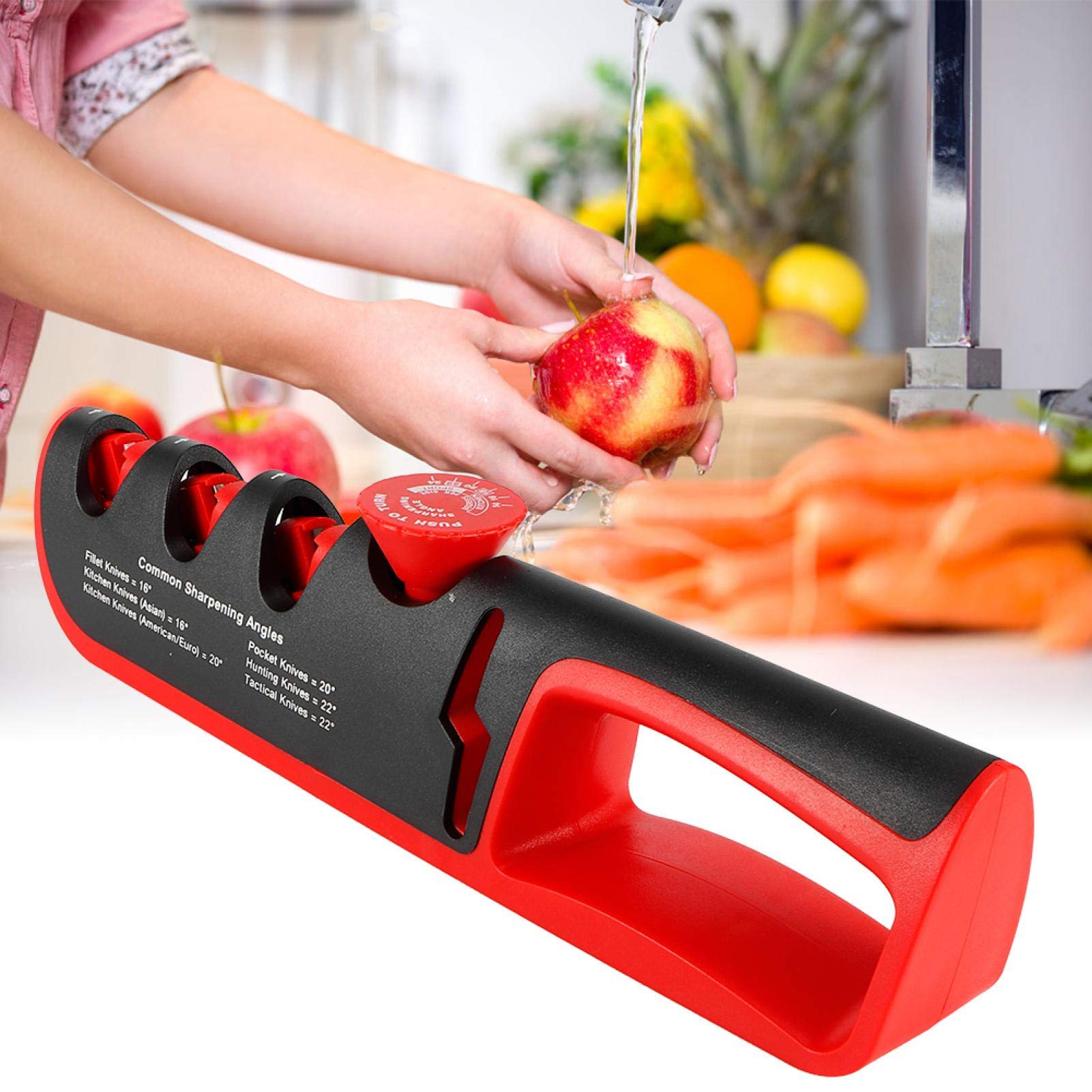 4-in-1 Kitchen Knife Sharpener - Tungsten Steel & Ceramic Manual Blade & Scissor Sharpening Tool for Chef Knives, Pocket Knives, Hunting Knives - Perfect for Home Kitchen, Camping & Outdoor Cooking