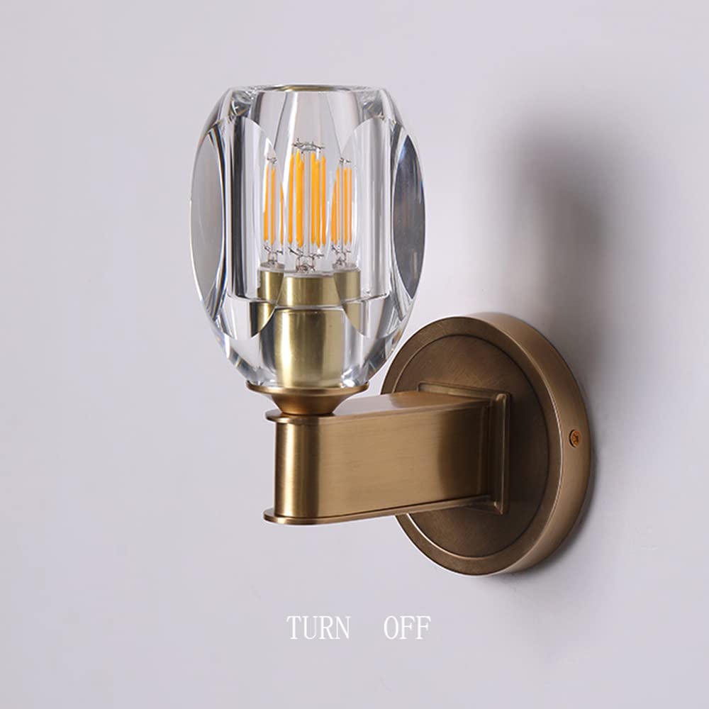 Luxury Crystal Wall Light - All Copper Indoor Wall Lighting Fixtures, Bedroom Wall Sconces with E14 LED Bulbs | Nordic Minimalist Design for Living Room, Bedside & Hallway Decor