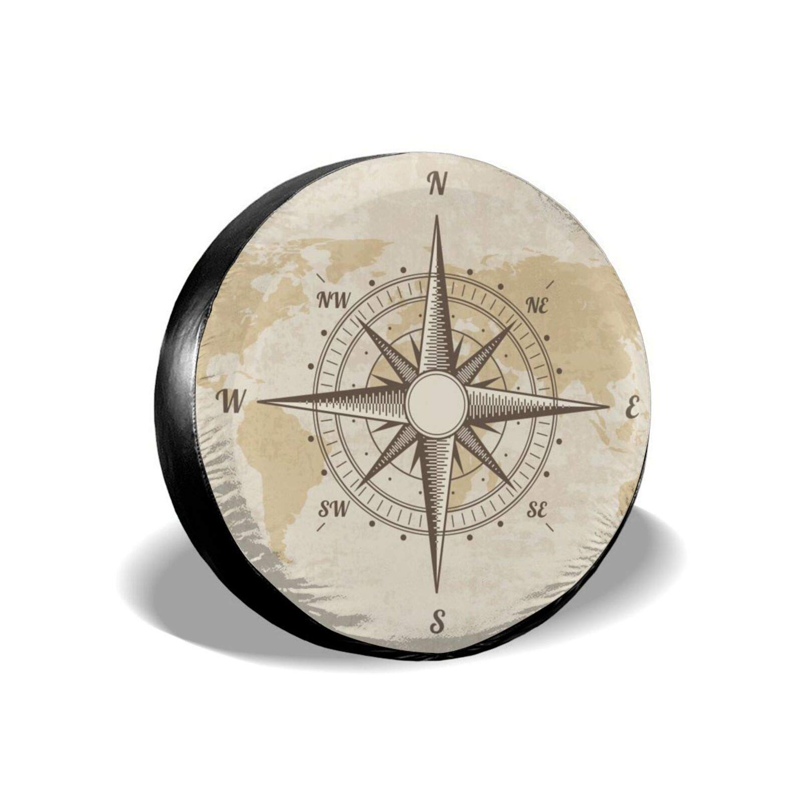 Vintage Nautical Compass Spare Tire Cover - Waterproof Dustproof Wheel Cover for Jeep, Trailer, RV, SUV (Fits 16 Inch Tires) - Perfect for Off-Road Adventures & Camping Trips