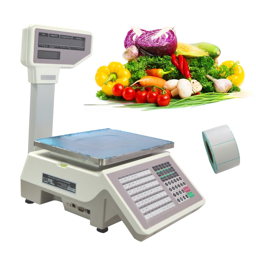 INTBUYING 33LB Digital Commercial Price Computing Scale with Thermal Printer - 5-Window Display & Pole - Electronic Retail Scale for Supermarkets, Grocery Stores & Farmers Markets