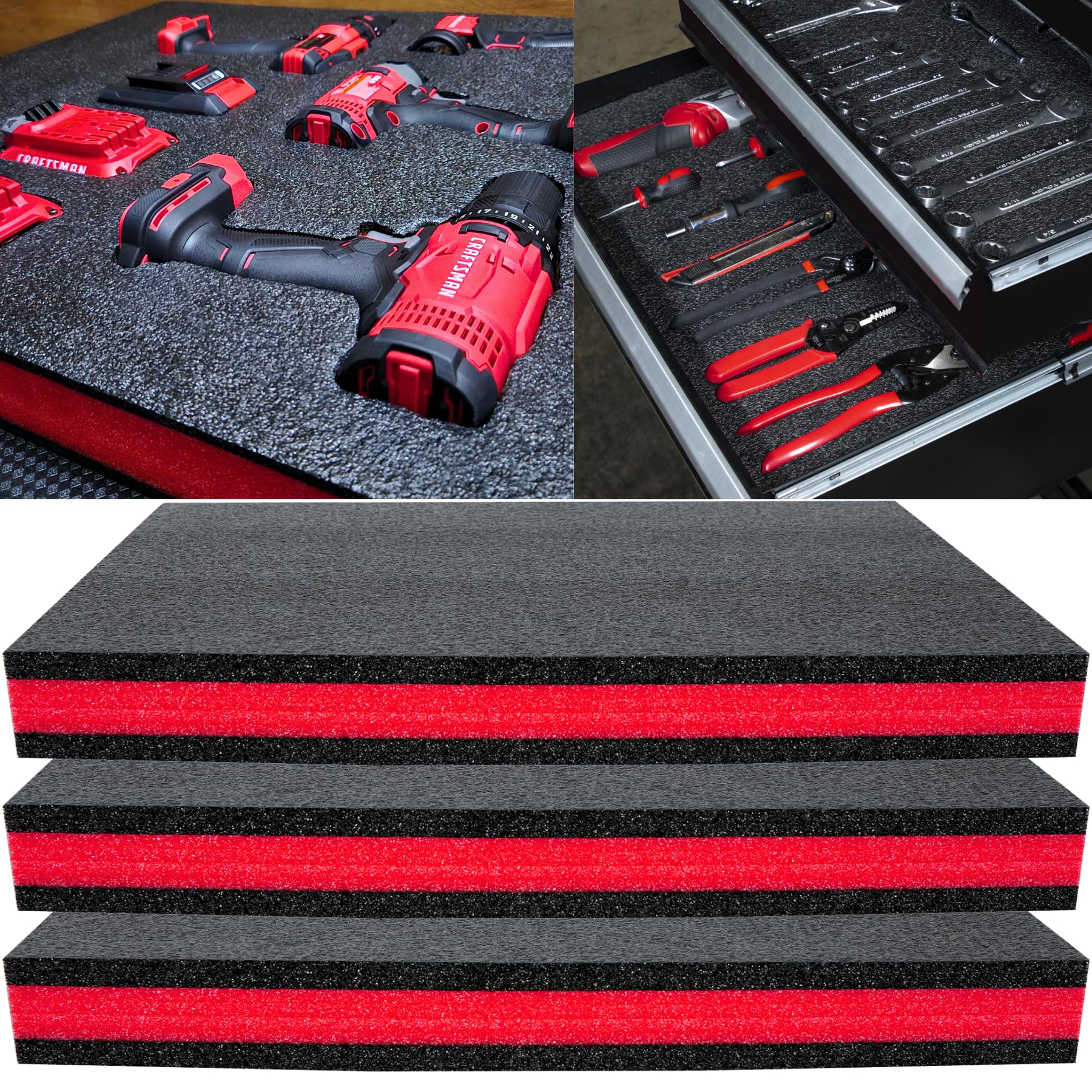 3-Pack 22x18x2 Inch Tool Box Foam Inserts - Polyethylene Storage Sheets for Hard Cases, Kaizen Organizer & Tool Shadow Foam - Perfect for Tool Organization in Workshops, Garages & Professional Toolboxes