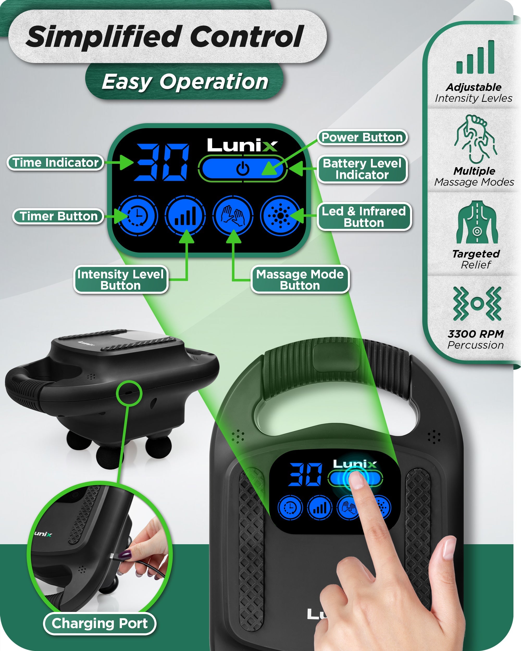 LX25 4 Head Professional Deep Tissue Massager for Neck, Back & Shoulder Pain Relief - Electric Muscle Massage Therapy for Home, Office & Gym Use