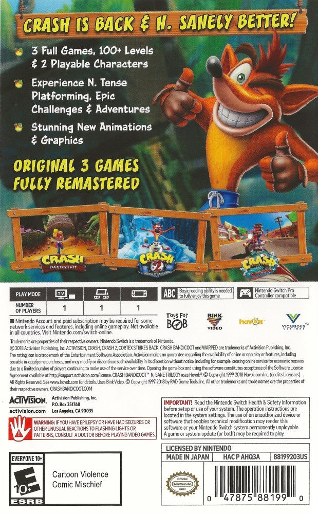 Crash Bandicoot N. Sane Trilogy - Remastered PS4 Game | Classic Platformer Adventure for PlayStation 4 | Perfect for Family Gaming & Nostalgic Playthroughs