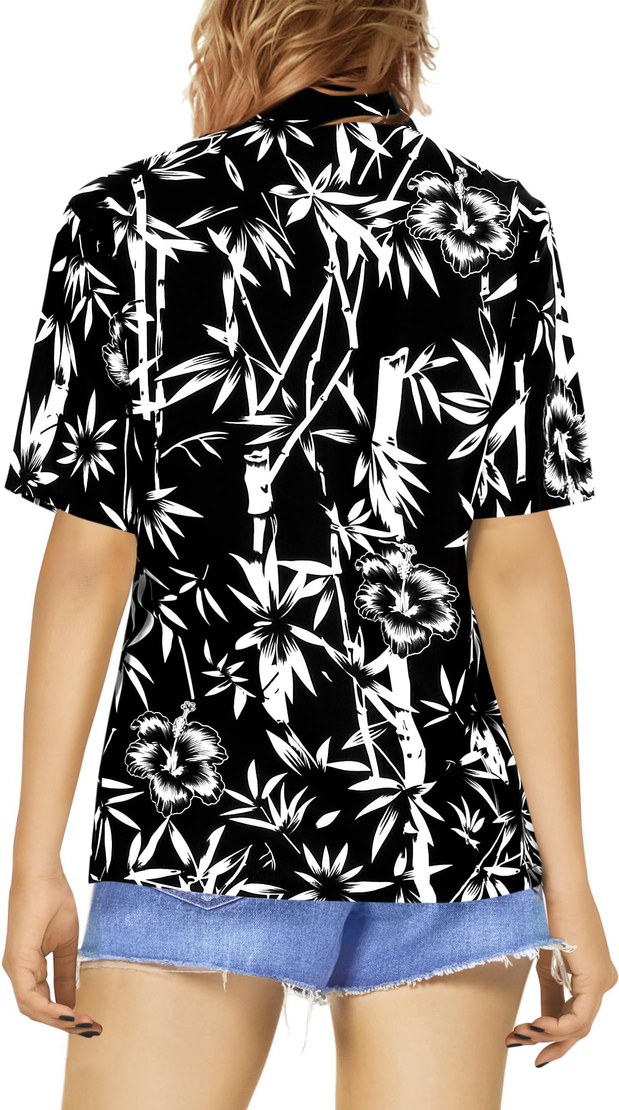 LA LEELA Women's Hawaiian Short Sleeve Beach Blouse - Floral Print Vacation Shirt for Summer, Pool Party & Tropical Getaways