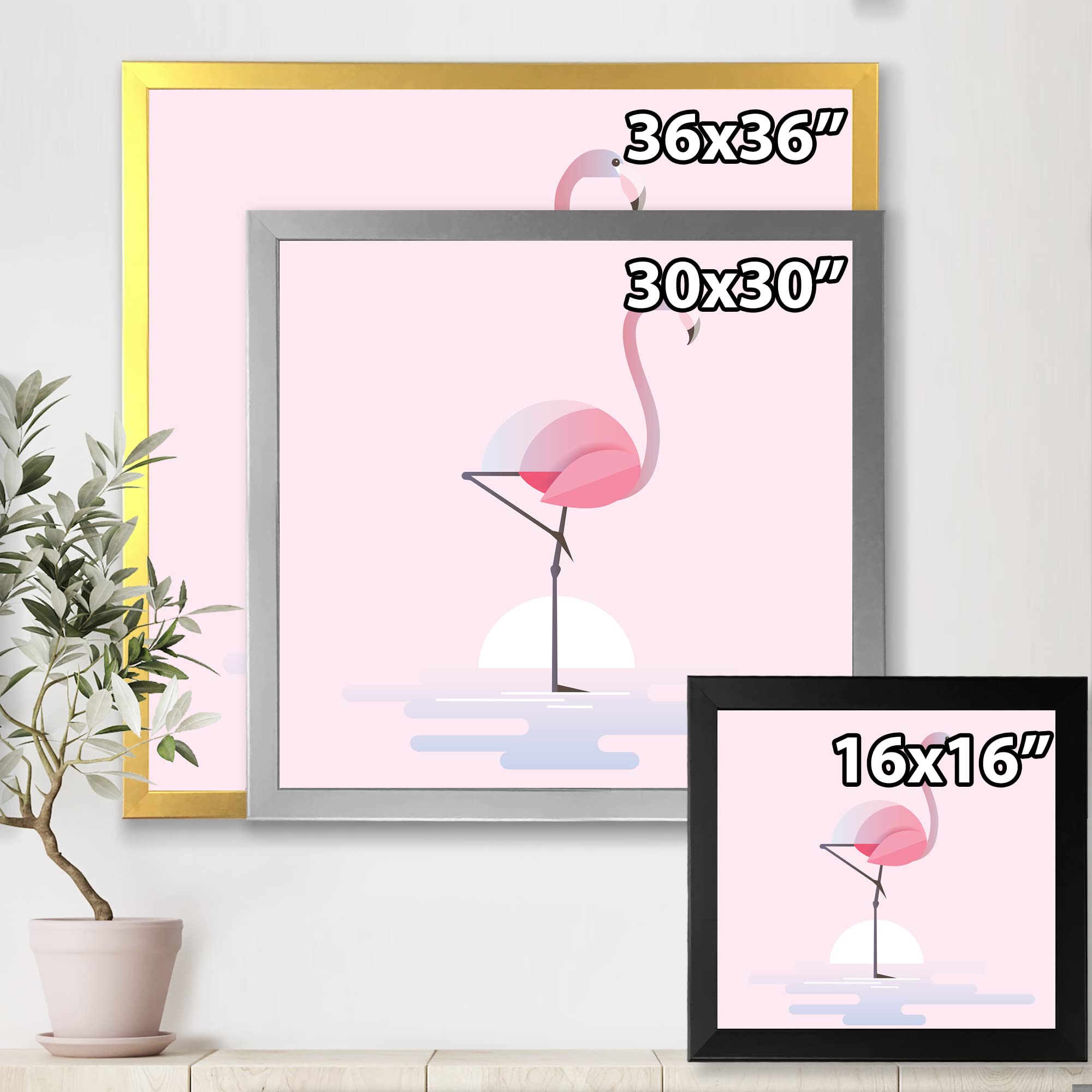 DesignQ Standing Pink Flamingo Farmhouse Framed Wall Art - Tropical Home Decor for Living Room, Bedroom & Office - Perfect for Coastal, Boho & Farmhouse Style Interiors
