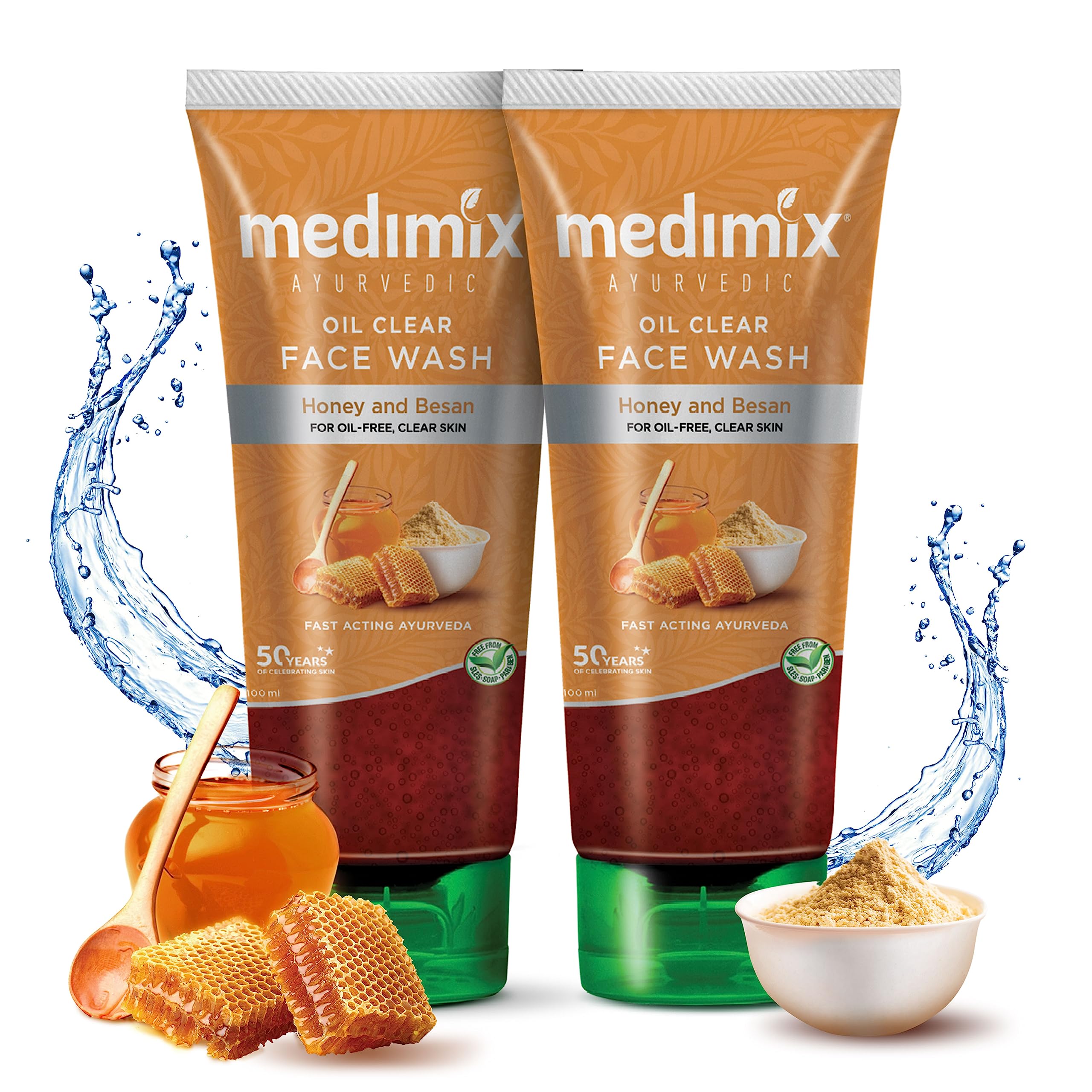 Medimix Ayurvedic Oil Clear Face Wash with Honey & Besan - 100ml (Pack of 2) for Youthful & Glowing Skin | Gentle Cleansing for Daily Skincare Routine