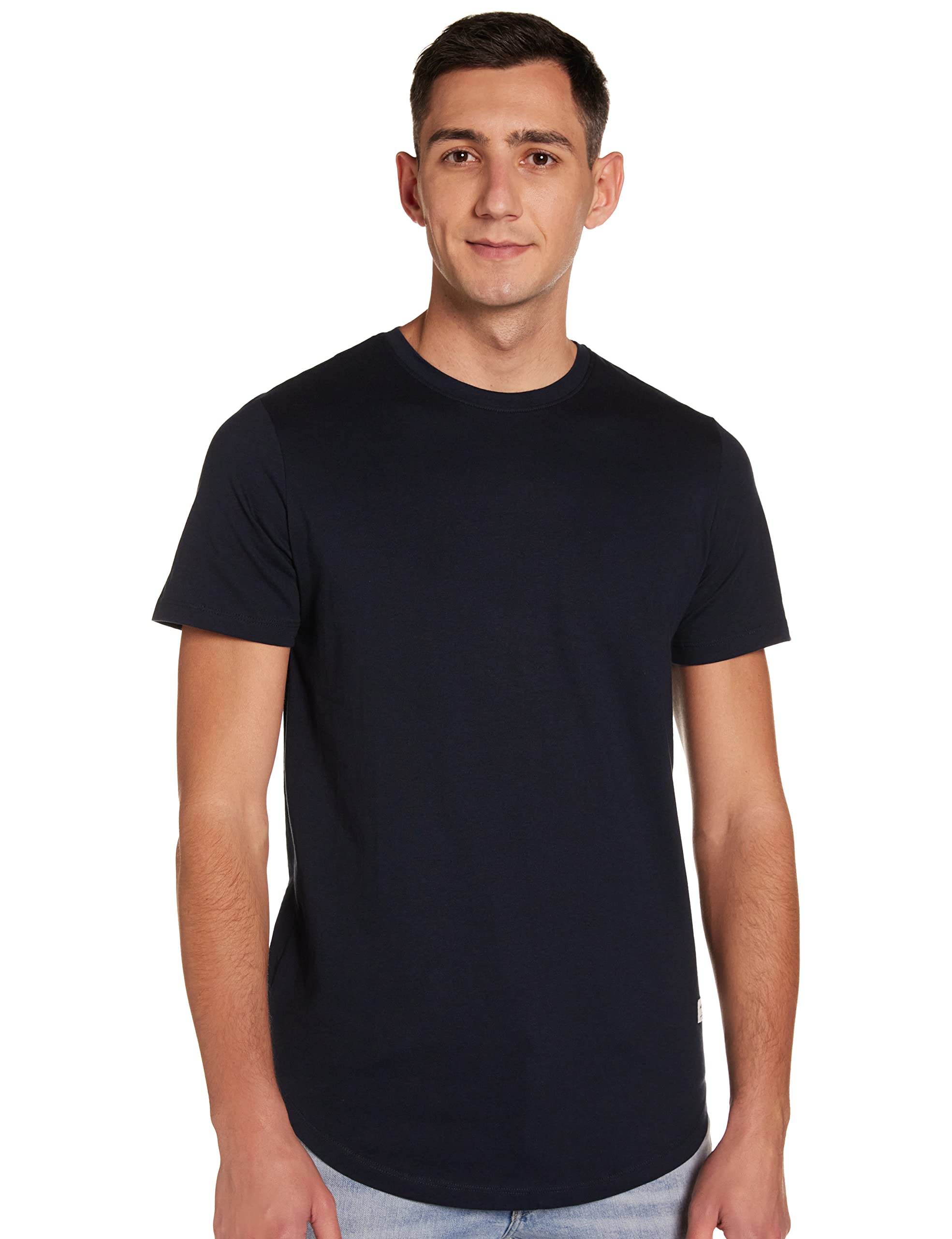 Jack & Jones Men's Plus Size Curved Hem T-Shirt - Casual Slim Fit Short Sleeve Tee for Everyday Wear & Street Style