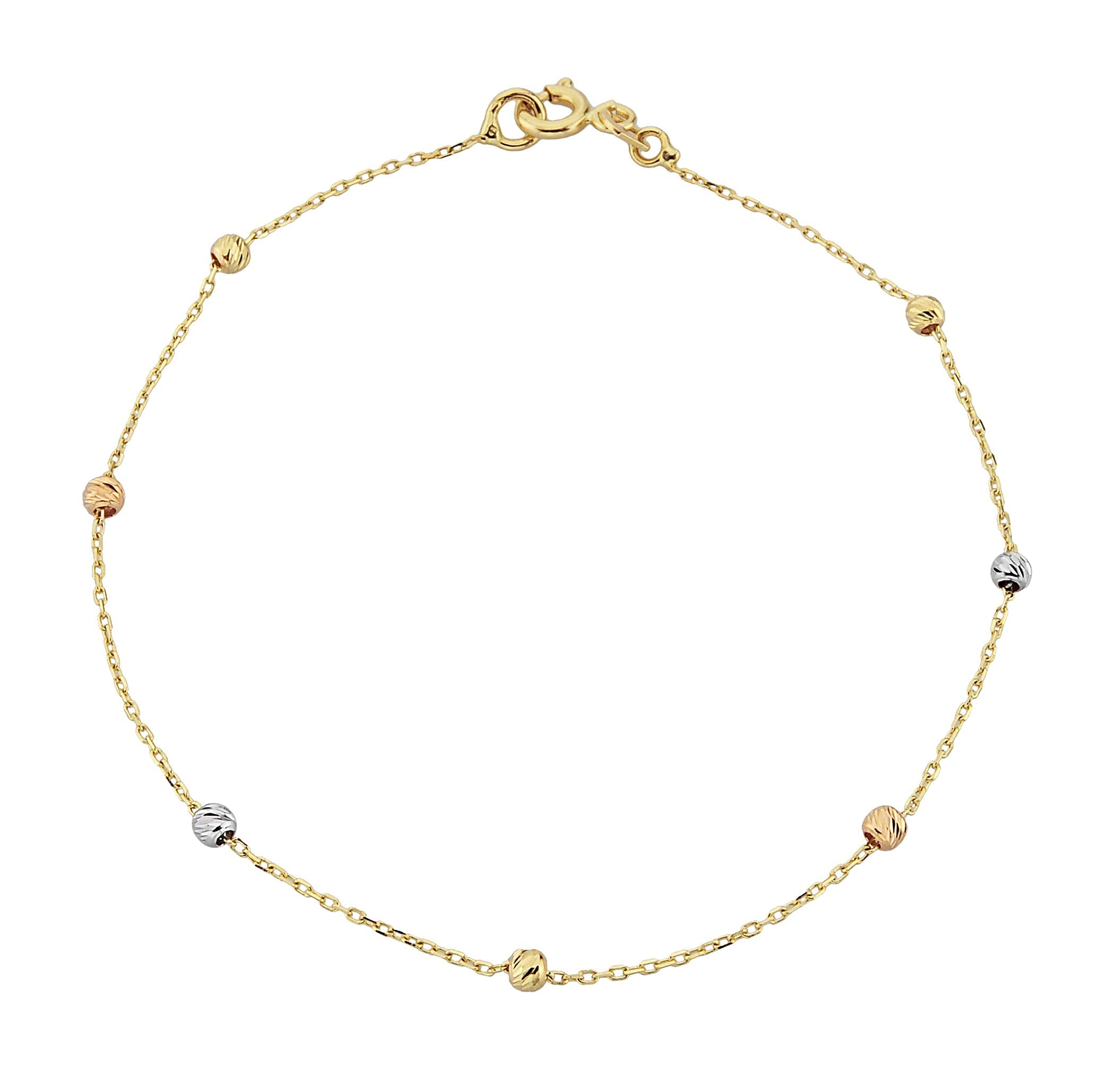 14K Real Solid Gold Single Row Beaded Ball Chain Bracelet for Women - Elegant Dainty Jewelry Gift for Her - Perfect for Everyday Wear, Special Occasions & Gifts